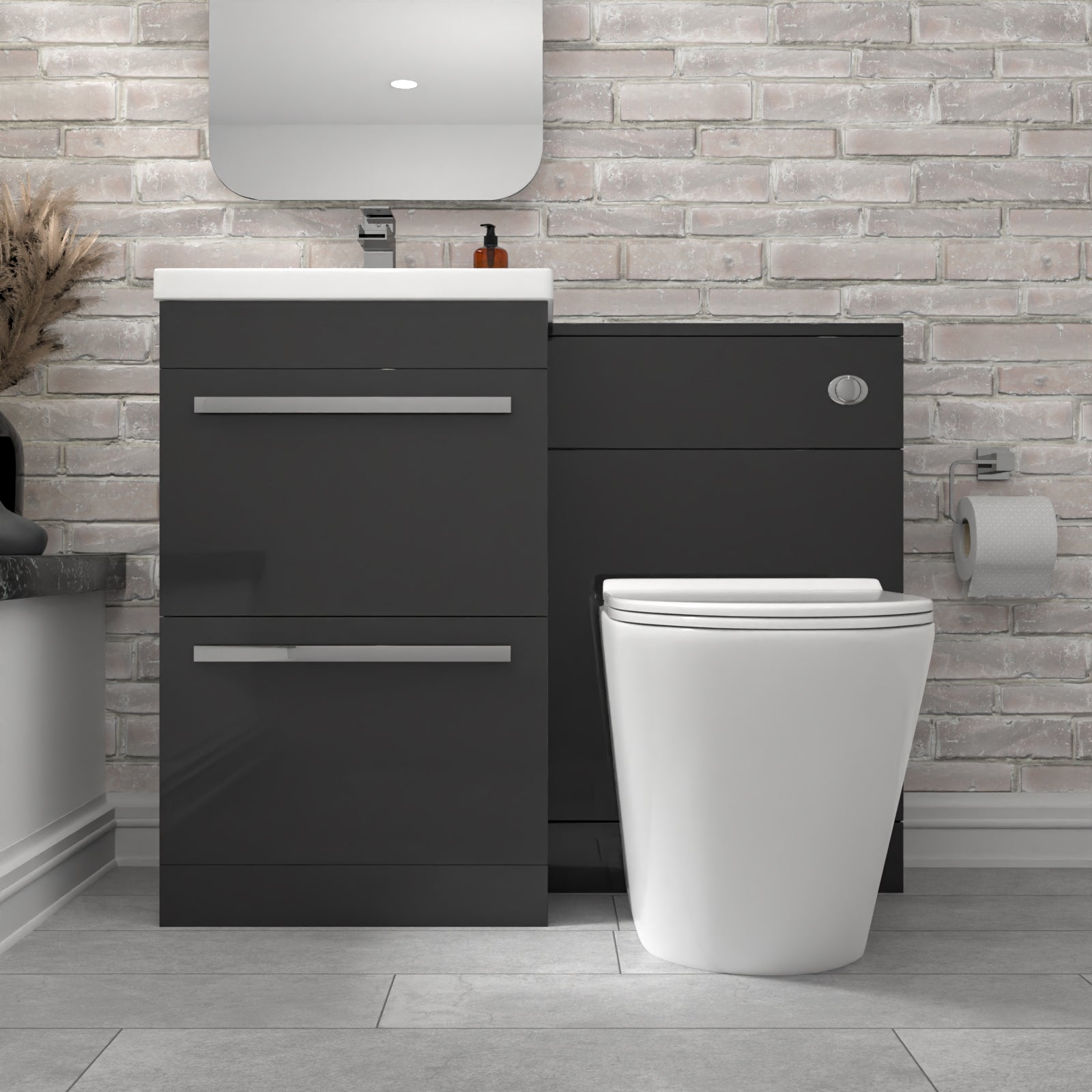 Nanuya 2 Drawers Anthracite Basin Vanity, WC Unit & Rimless Toilet