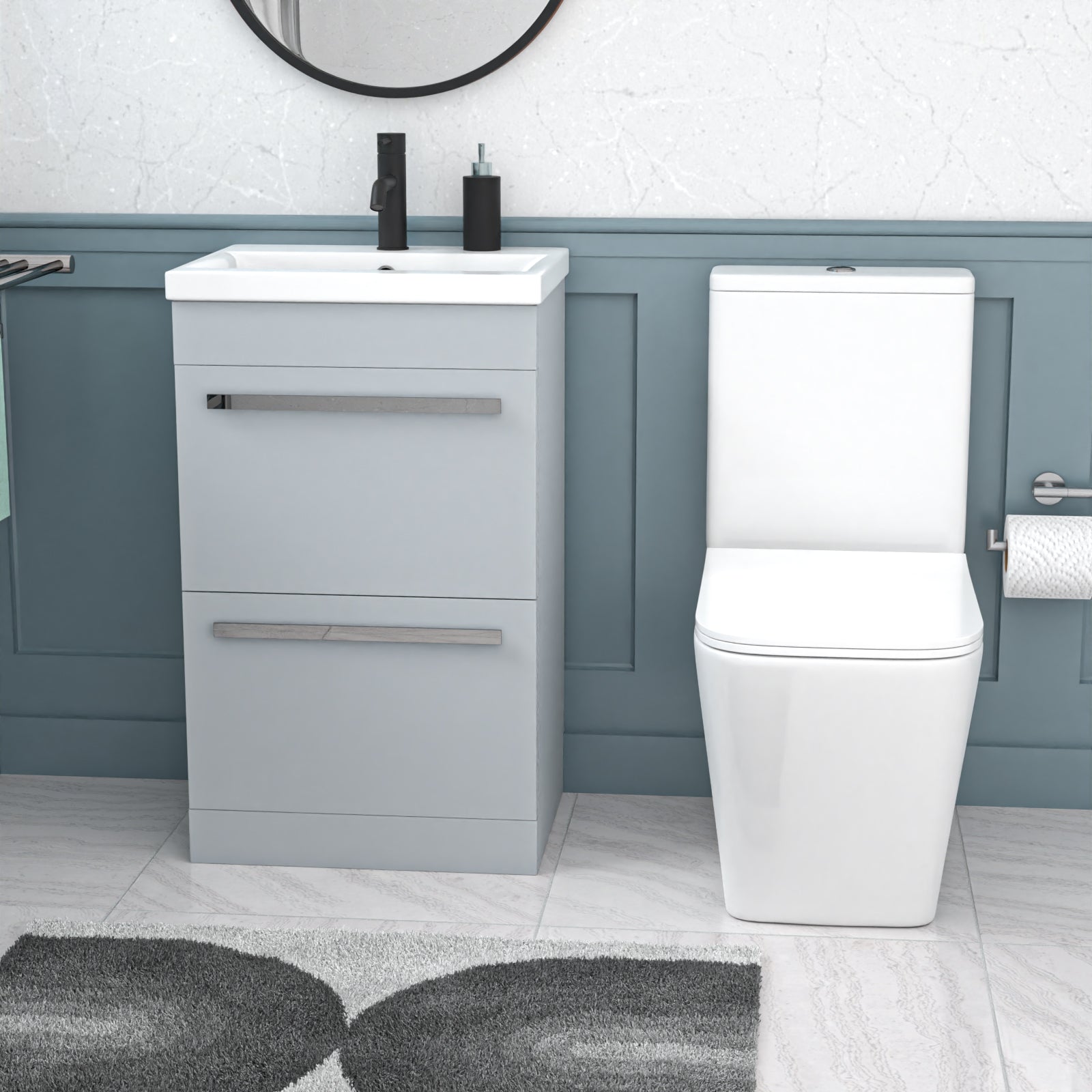 Nanuya 500mm Matte Grey 2 Drawers Vanity Rimless Square Close Coupled Toilet