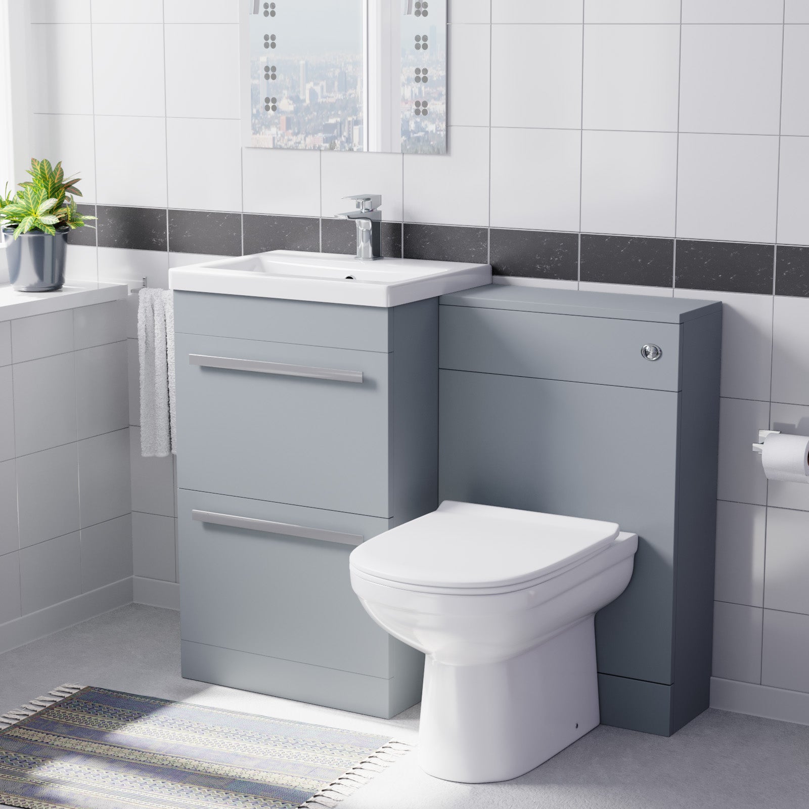 Nanuya Matte Grey 1100mm Basin Vanity Cabinet With WC Unit & Soft Close Toilet