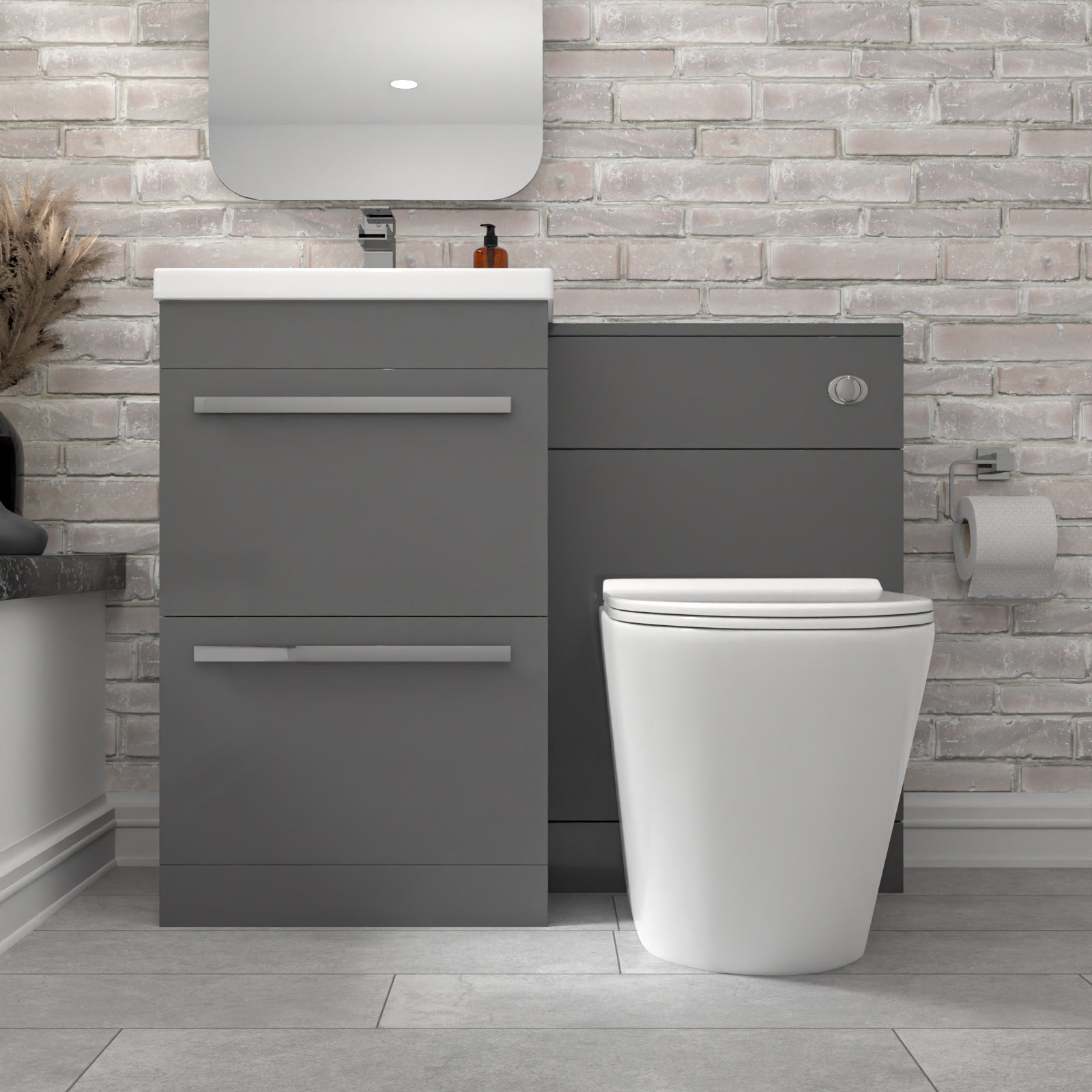 Nanuya 2 Drawers Grey Basin Vanity, WC Unit & Rimless Toilet
