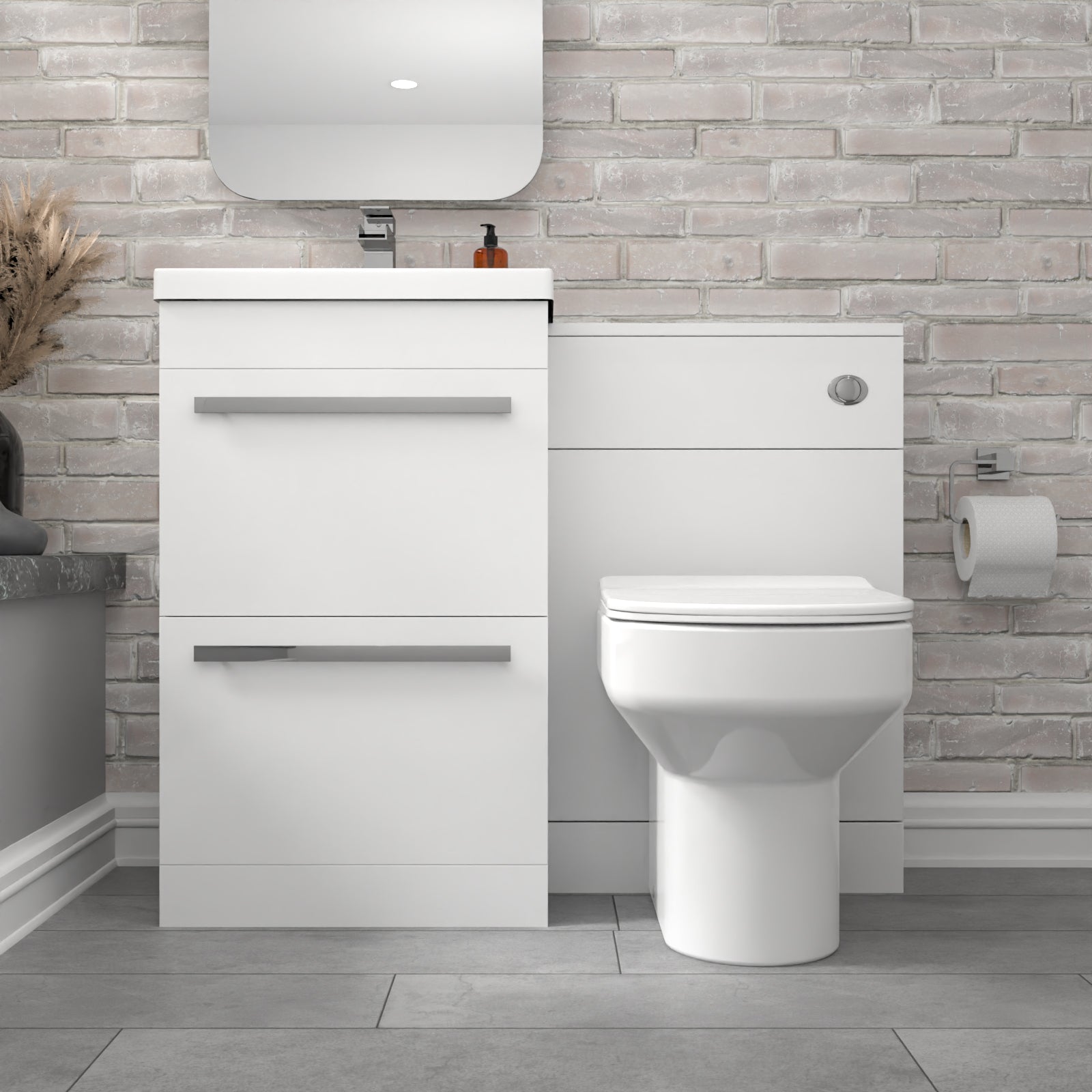 Nanuya White 1000mm 2 Drawers Basin Vanity WC Unit & Back To Wall Toilet