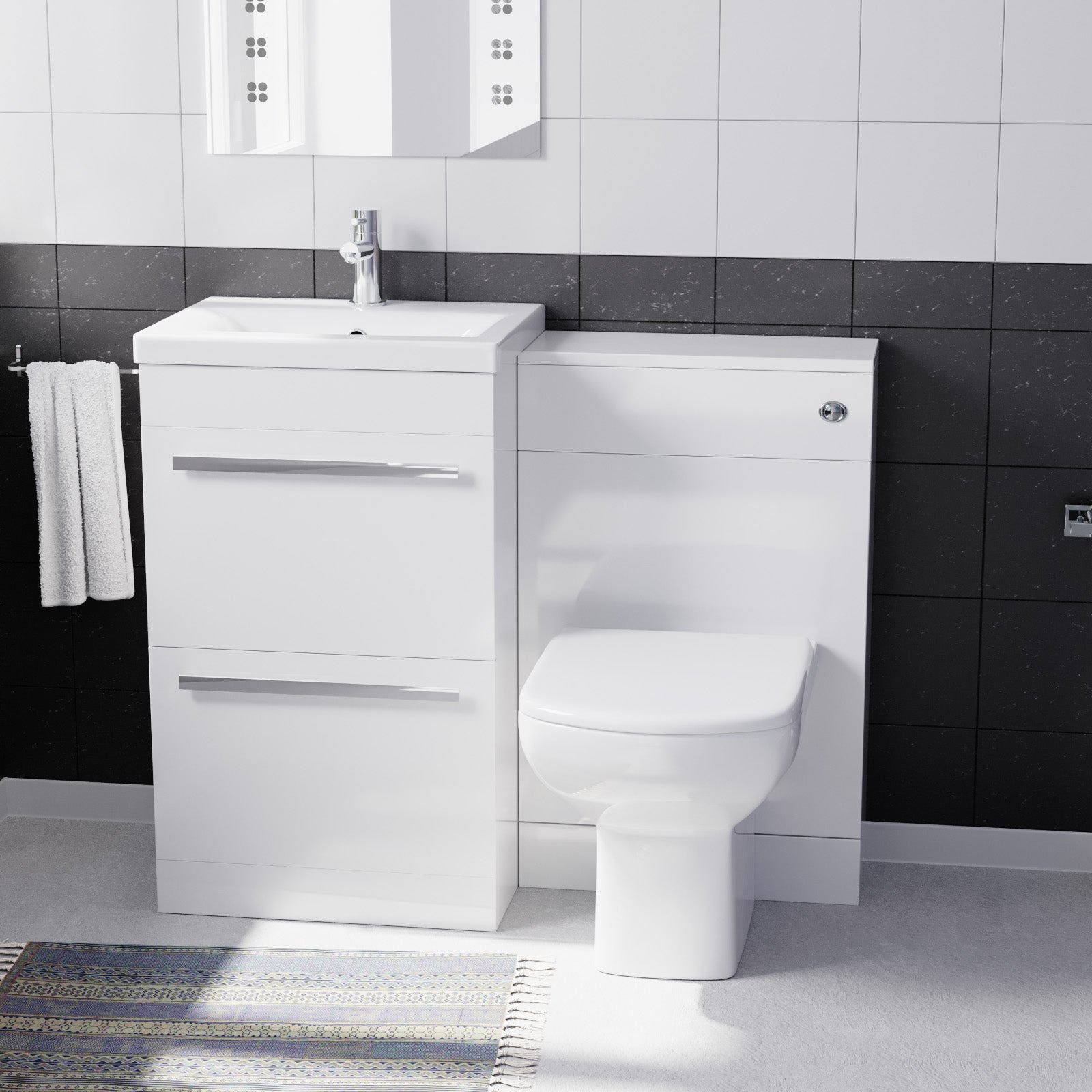 Nanuya 500mm White Basin Vanity With WC Unit & Rimless Soft Close Toilet