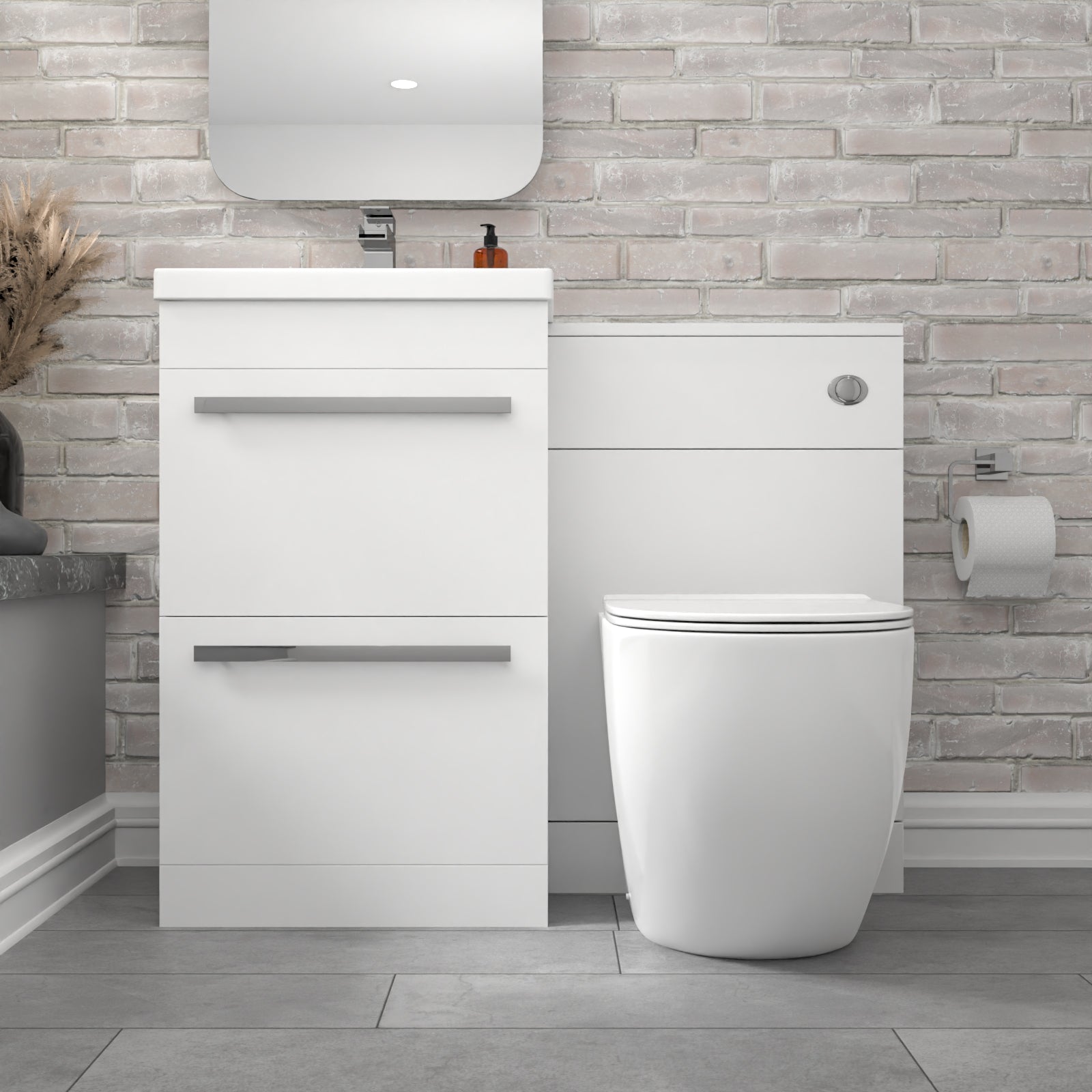 Nanuya 1000mm Freestanding White 2 Drawer Basin Vanity & Back To Wall Toilet