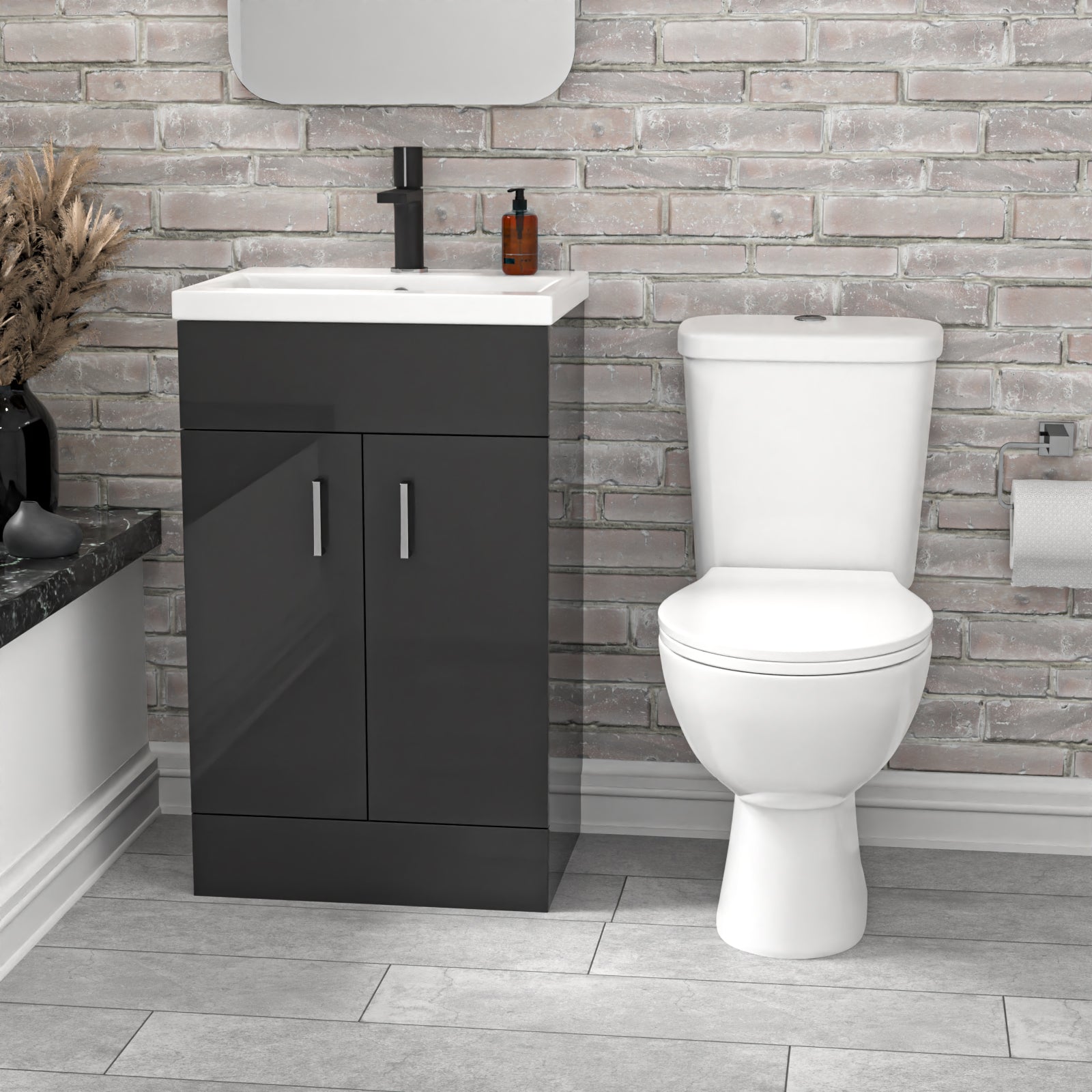 Nanuya 500mm Dark Grey Basin Vanity Unit and White Close Coupled Toilet
