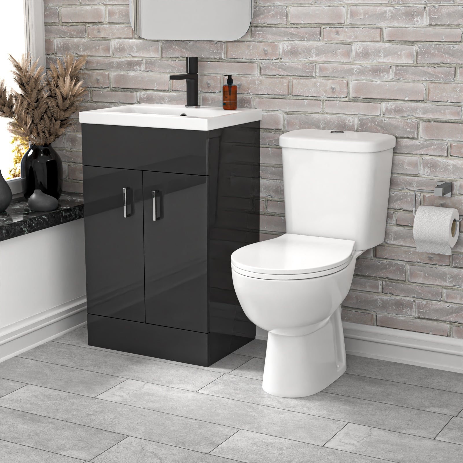 Nanuya 500mm Dark Grey Basin Vanity Unit and White Close Coupled Toilet