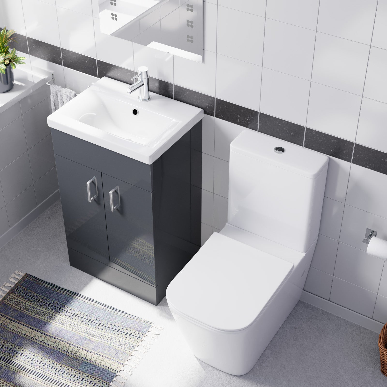 Nanuya 500mm Dark Grey Basin Vanity & Rimless White Close Coupled Toilet