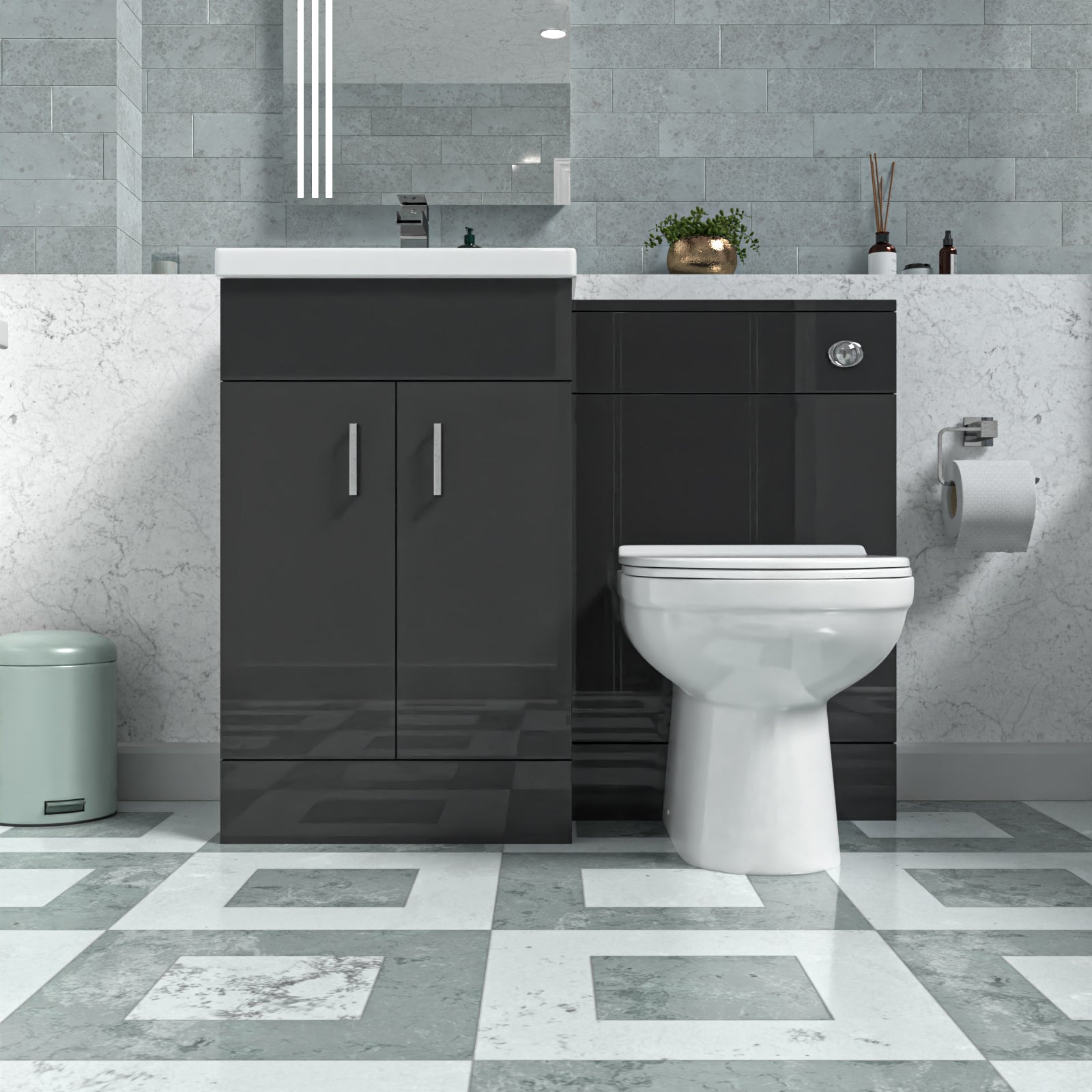 Nanuya Dark Grey 1000mm Basin Vanity & WC Unit & Back to Wall Toilet Flat Pack