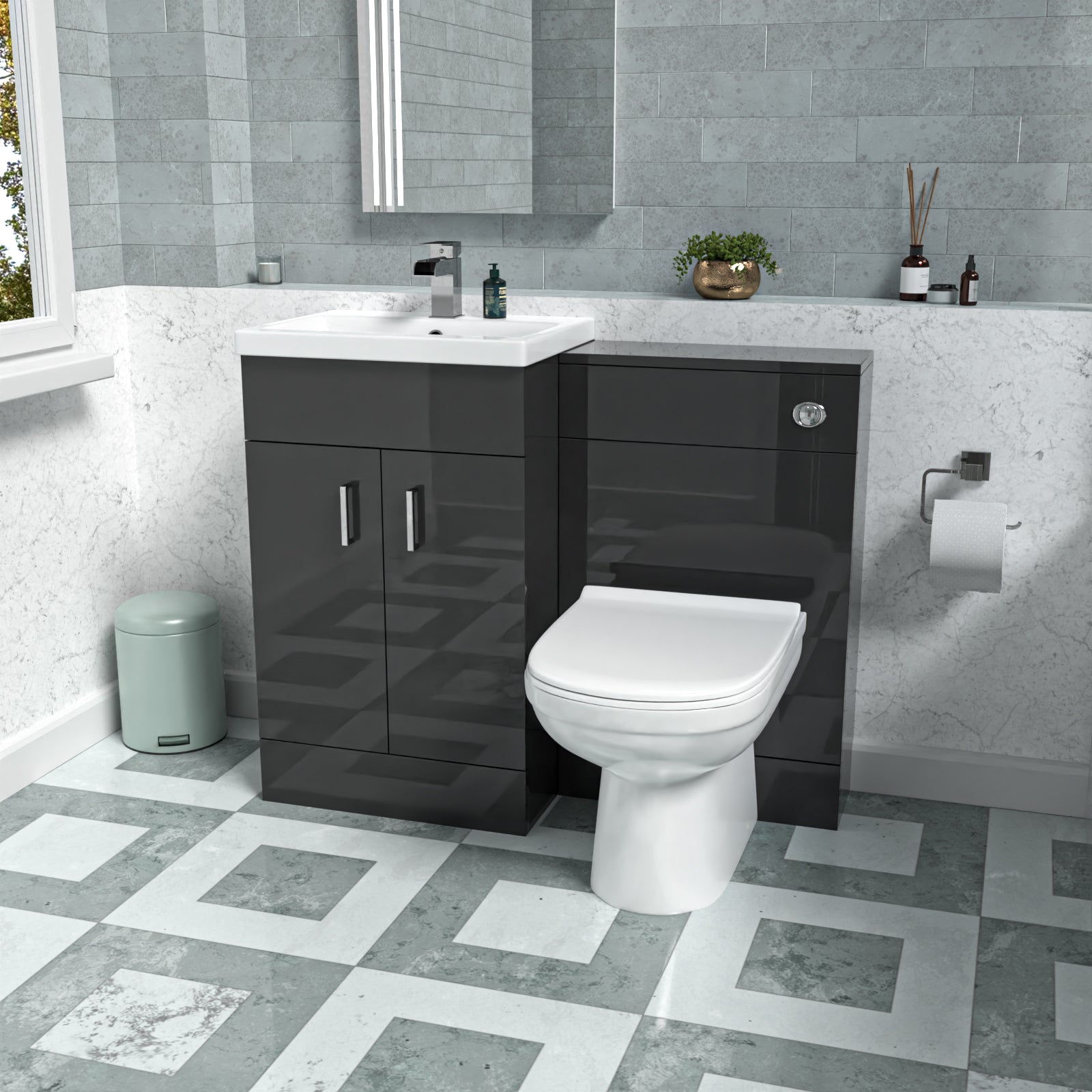 Nanuya Dark Grey 1000mm Basin Vanity & WC Unit & Back to Wall Toilet Flat Pack