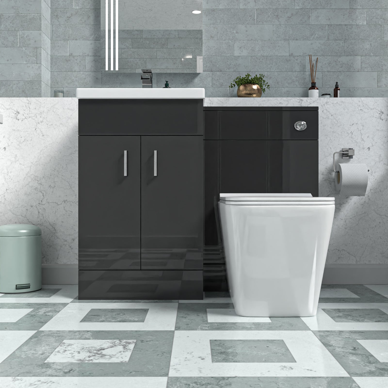 Nanuya Dark Grey 1000mm Freestanding Vanity WC Unit & Rimless BTW Toilet Flat Pack