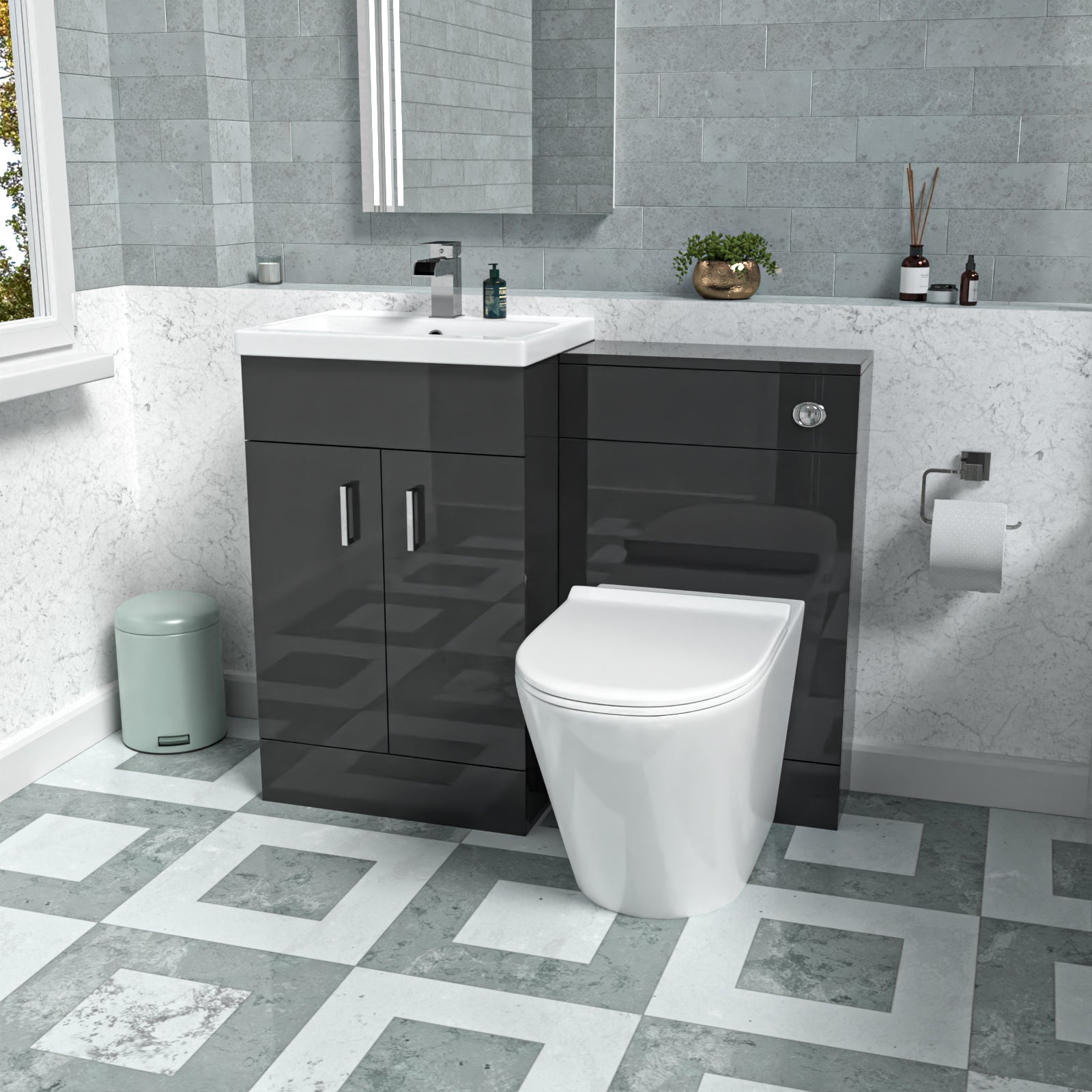 Nanuya Dark Grey 1000mm Vanity Basin WC Vanity Unit & BTW Toilet Flat Pack