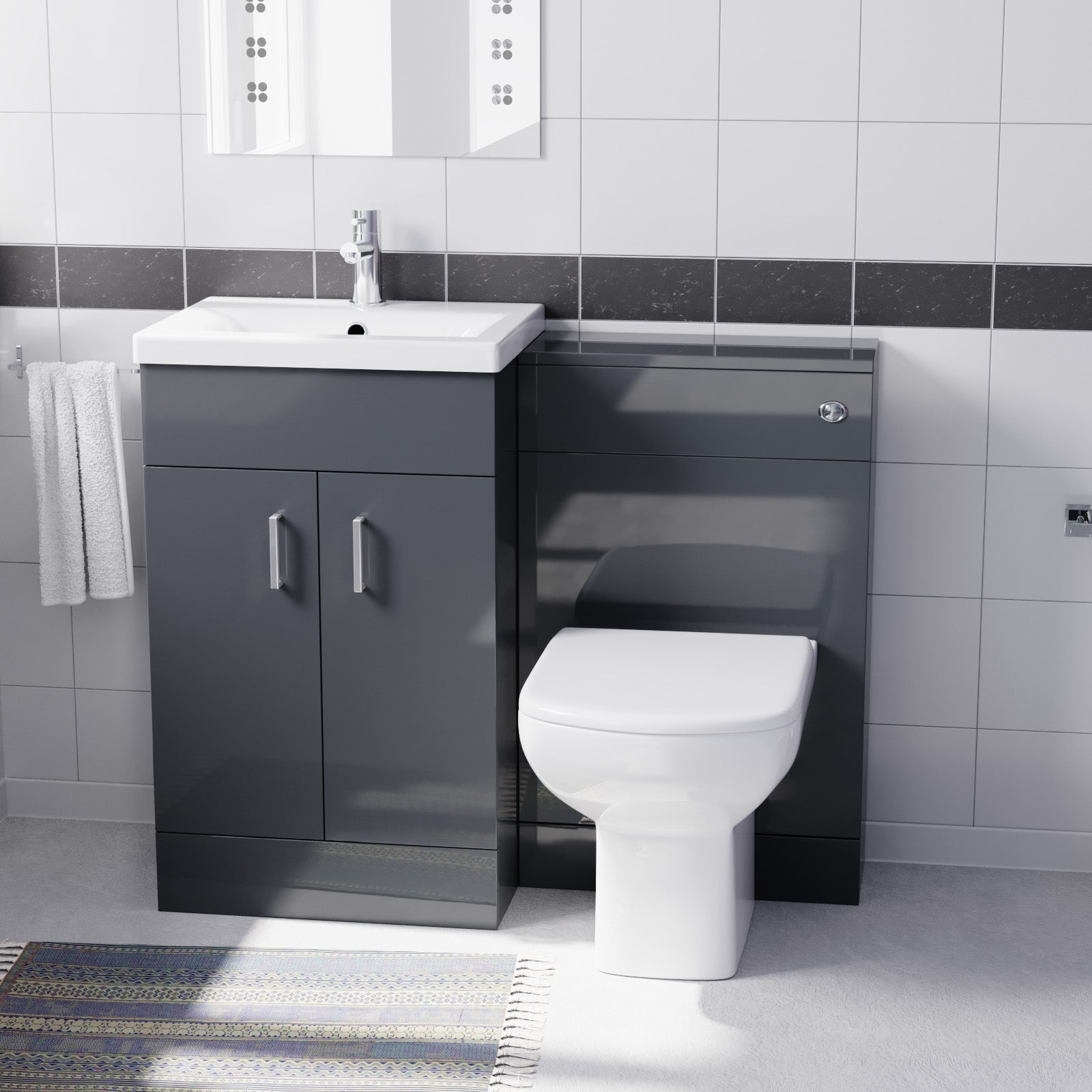 Nanuya 1000mm Dark Grey Freestanding Vanity, WC Unit & Rimless BTW Toilet
