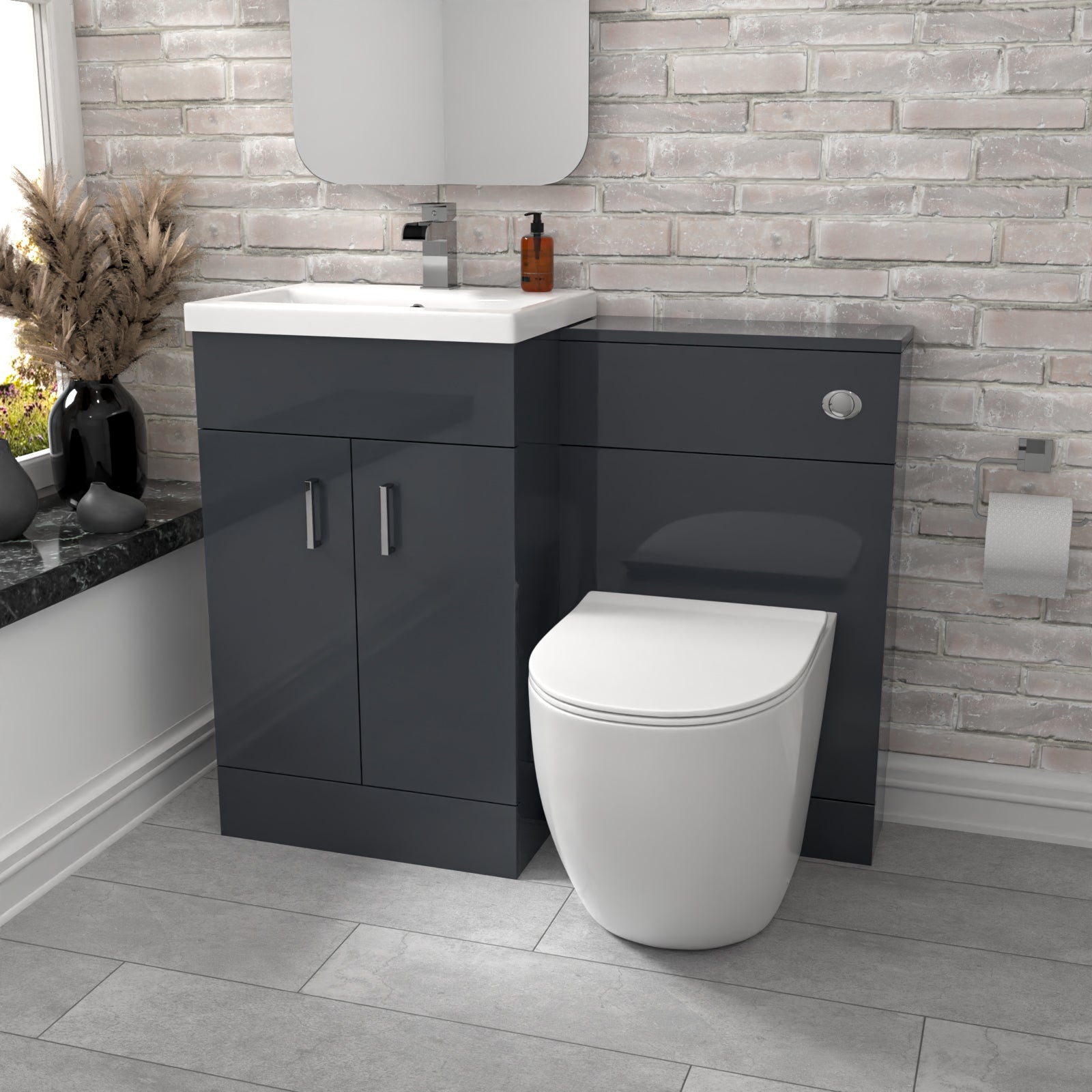 Nanuya 1000mm Freestanding Dark Grey Basin Vanity & Back To Wall Toilet