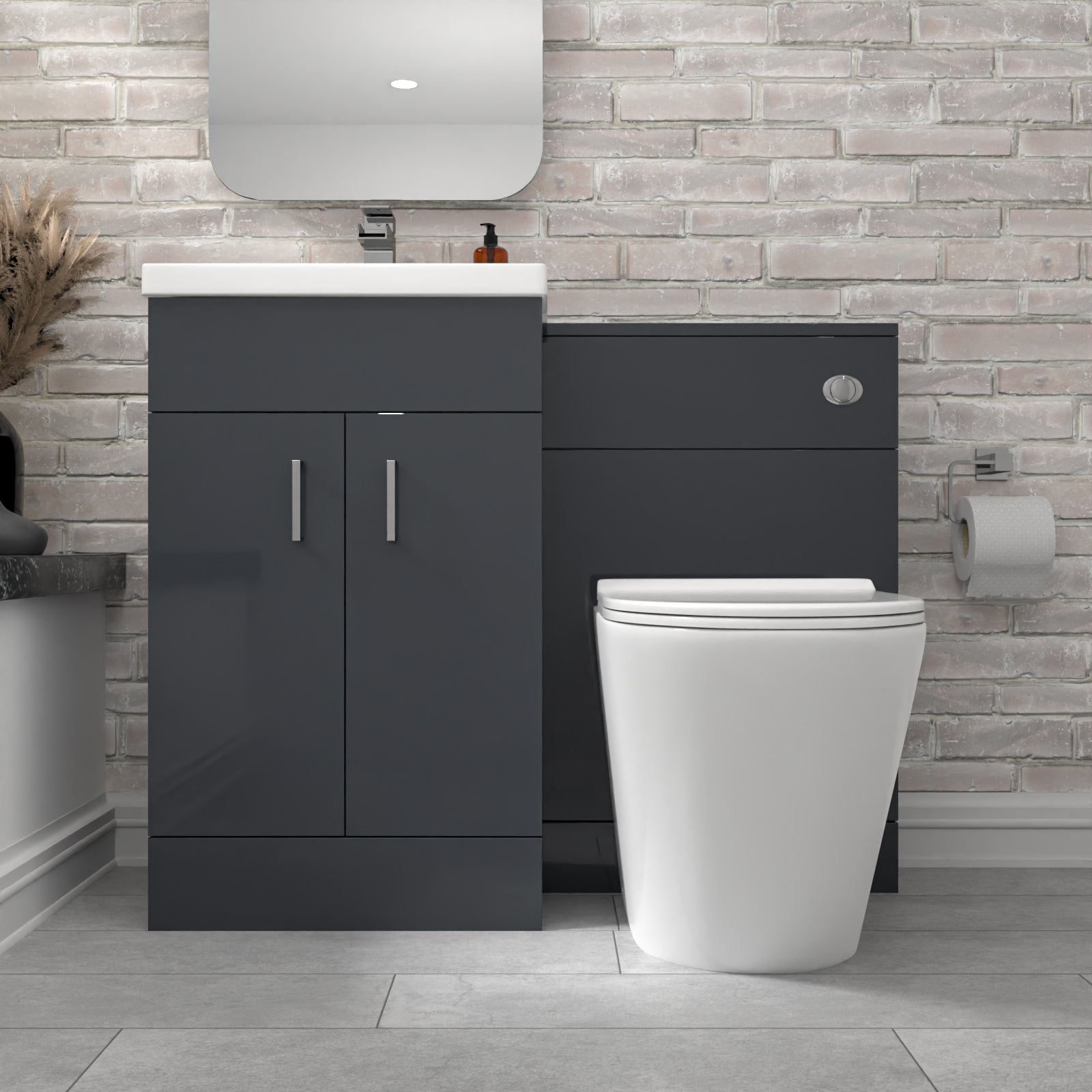 Nanuya Dark Grey Vanity Basin Cabinet, WC Unit & Rimless Toilet