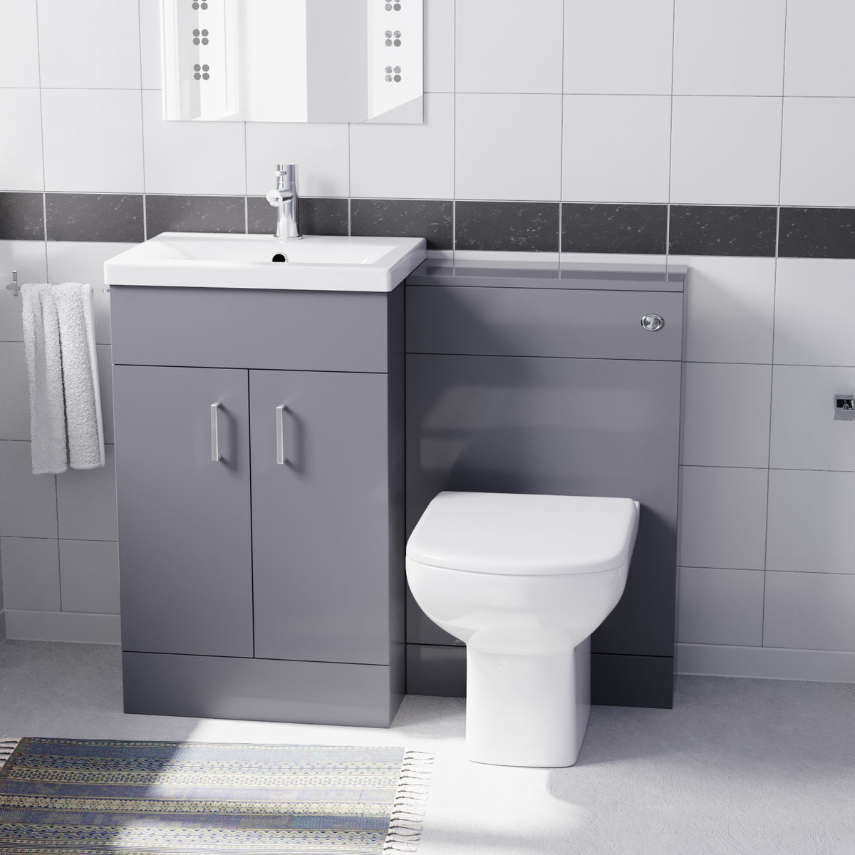 Light Grey 1000mm Freestanding Doors Vanity With WC & BTW Toilet Pan