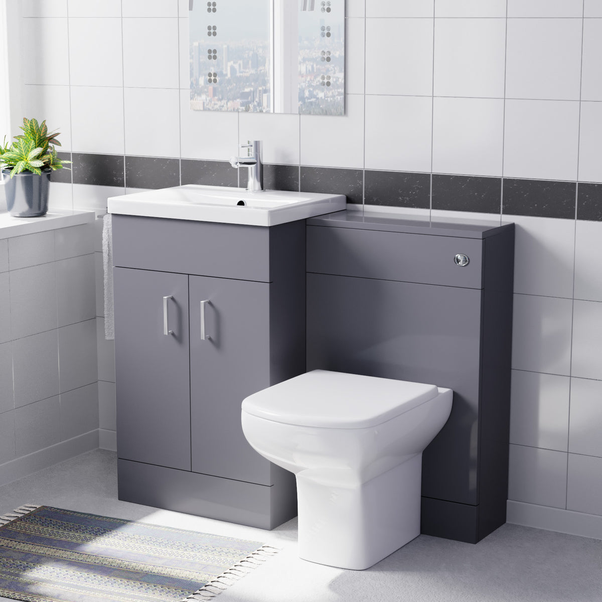 Light Grey 500mm Freestanding Doors Vanity With WC & BTW Toilet Pan
