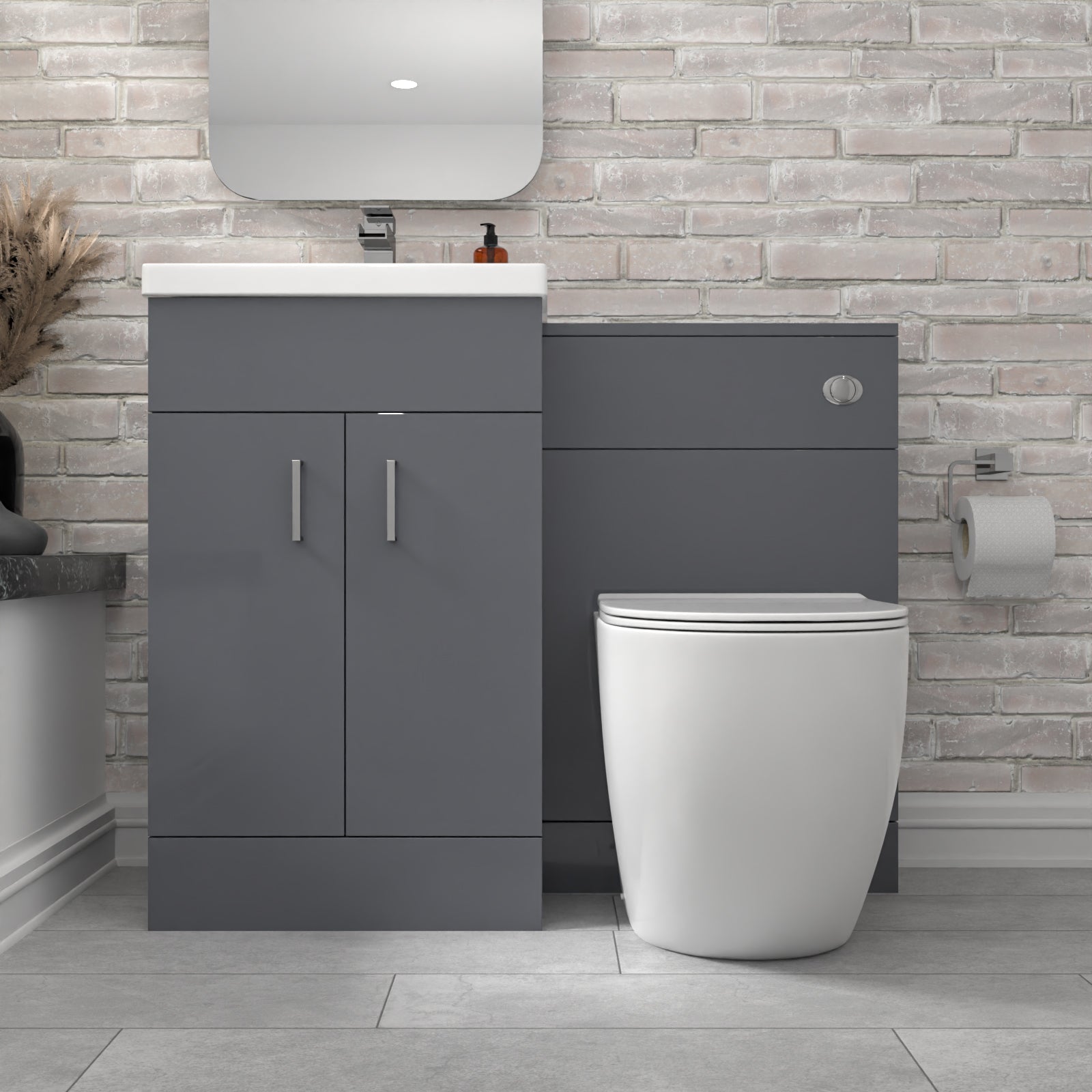 1000mm Freestanding Light Grey Basin Vanity & Back To Wall Toilet