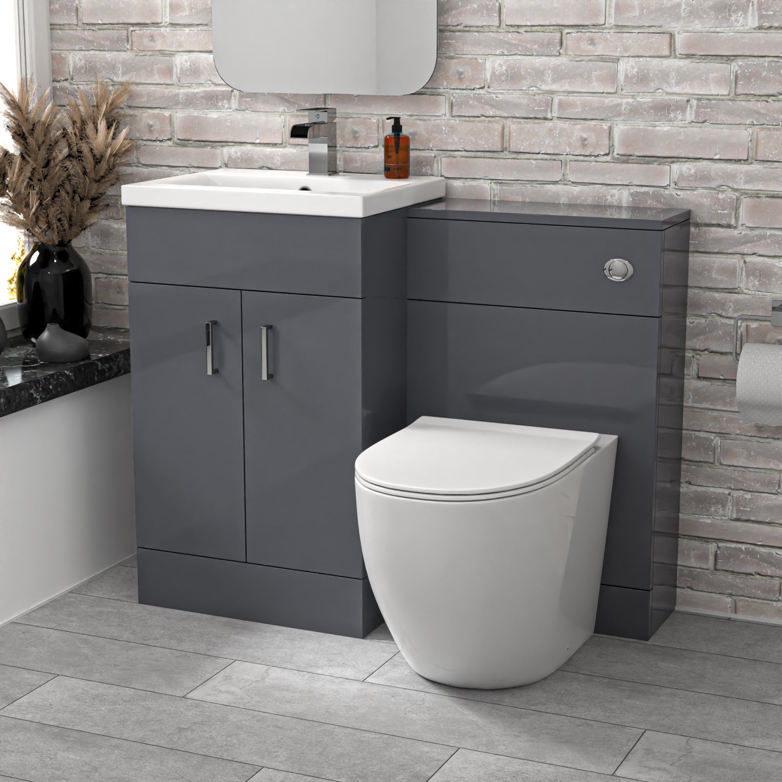 Nanuya 1000mm Freestanding Light Grey Basin Vanity & Back To Wall Toilet