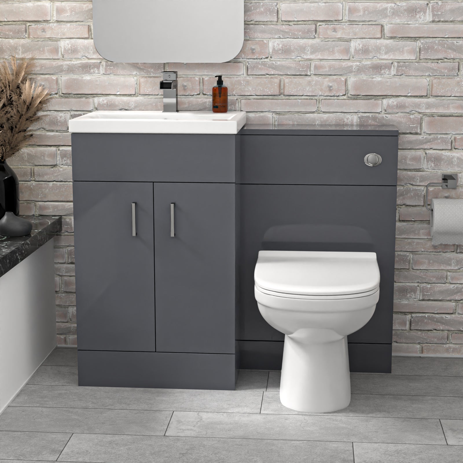 Nanuya 1000mm Freestanding Grey Basin Vanity Unit & Back To Wall Toilet