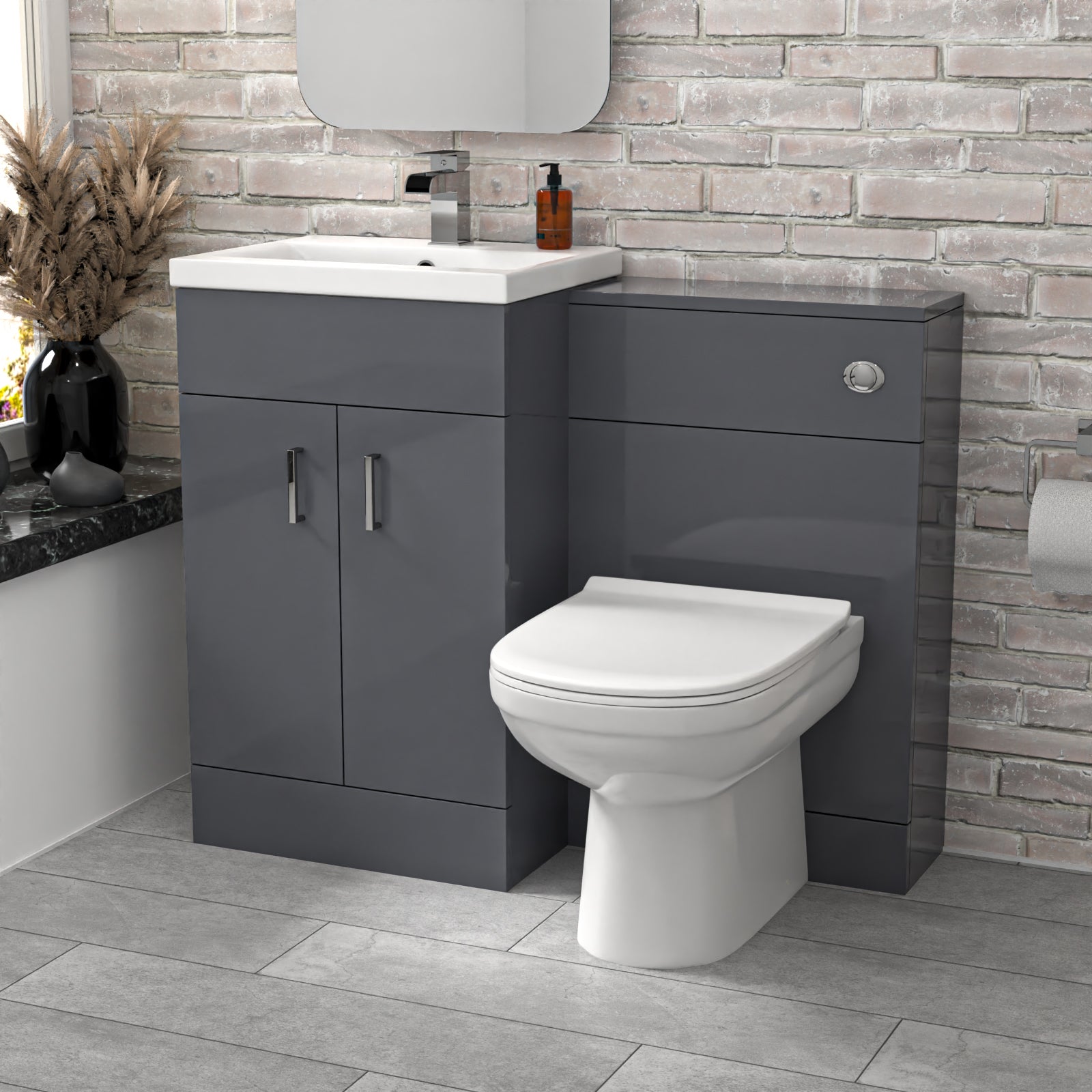Nanuya 1000mm Freestanding Grey Basin Vanity Unit & Back To Wall Toilet
