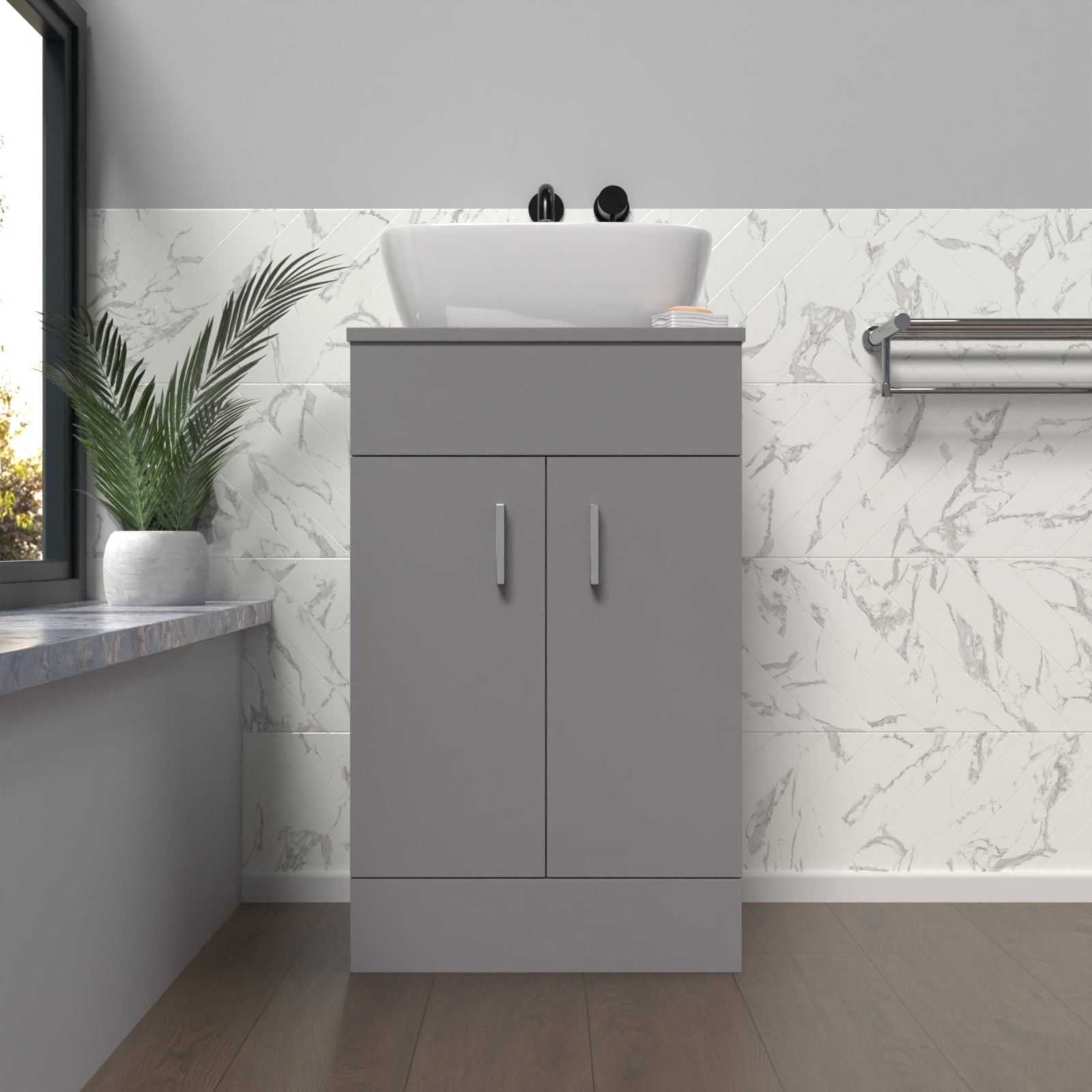 Nanuya 500mm Grey Vanity Unit With Countertop & Rounded Rectangle Basin