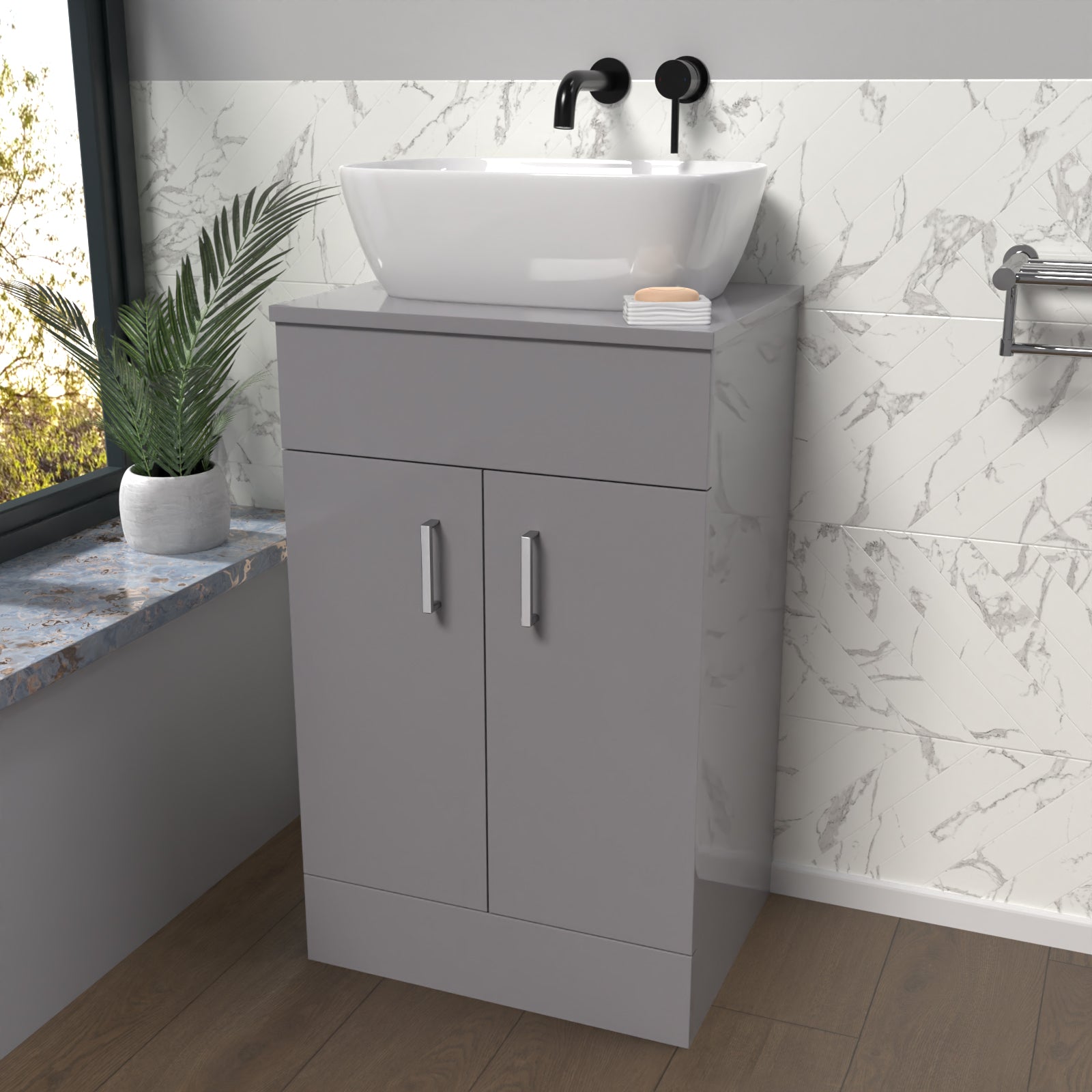 Nanuya 500mm Grey Vanity Unit With Countertop & Rounded Rectangle Basin