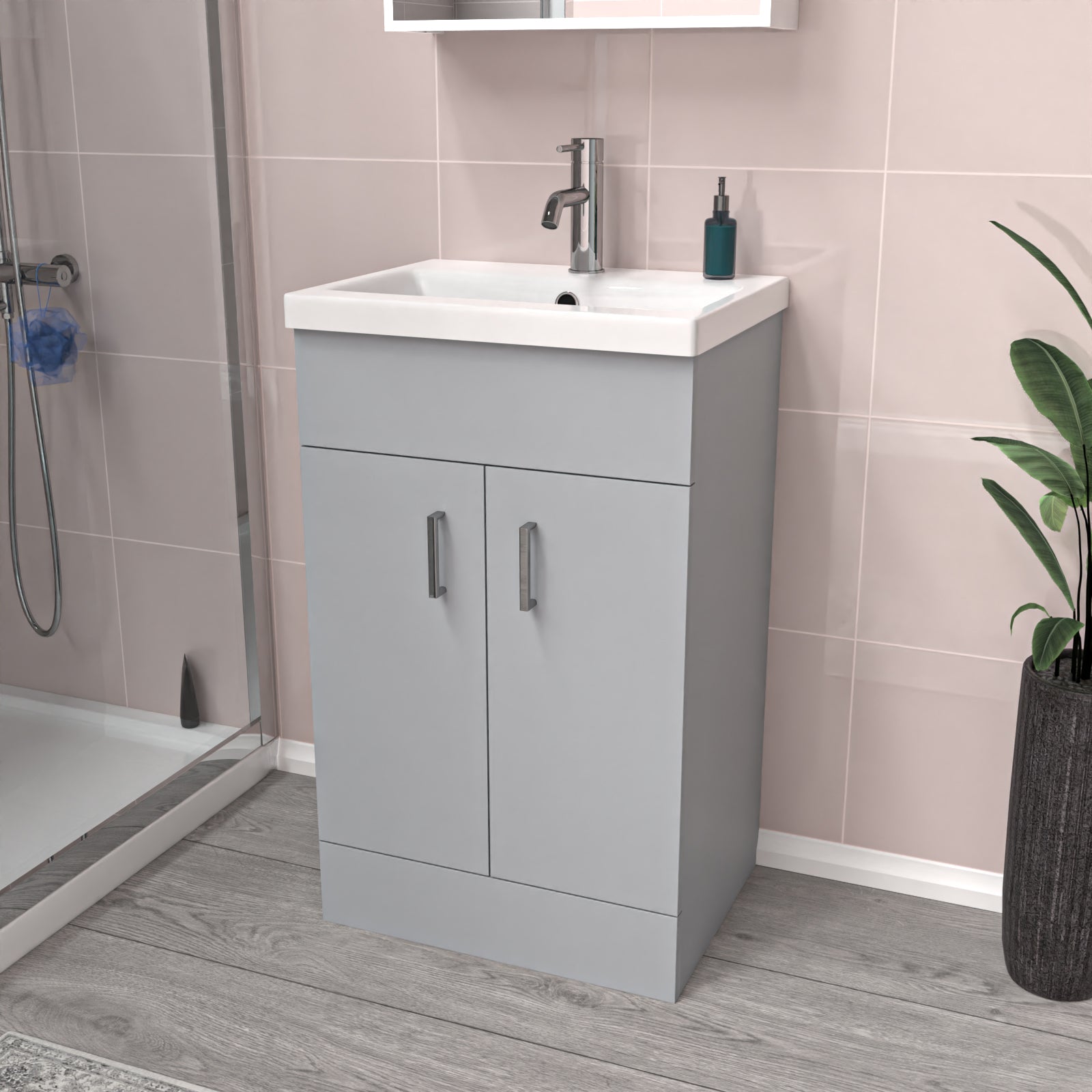 Nanuya Matte Grey 500mm Floor Standing Vanity Unit & White Basin Flat Pack