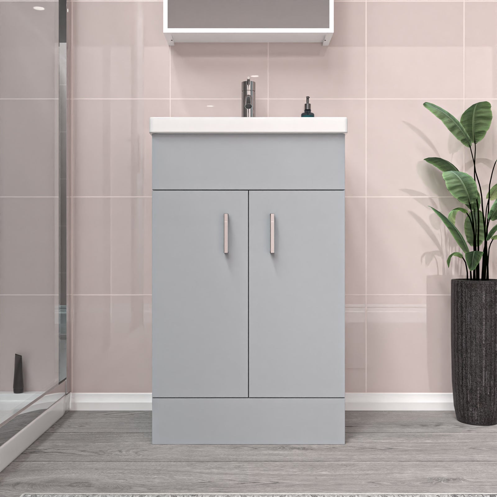 Nanuya Matte Grey 500mm Floor Standing Vanity Unit & White Basin Flat Pack