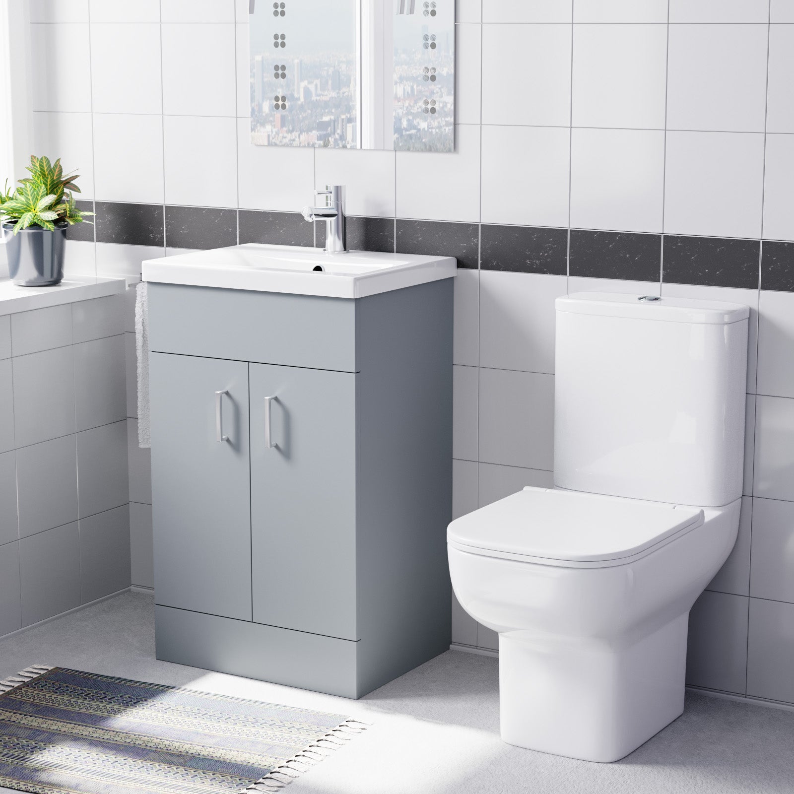 Nanuya 500mm Matte Grey Basin Vanity & Square White Close Coupled Toilet