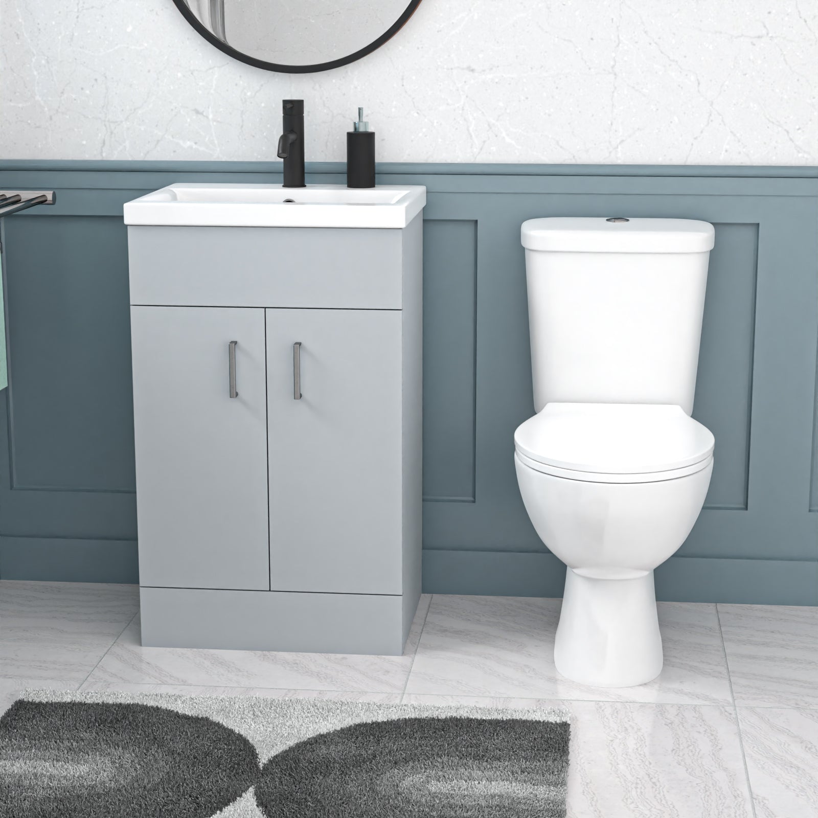 Nanuya 500mm Matte Grey Basin Vanity Unit and White Close Coupled Toilet