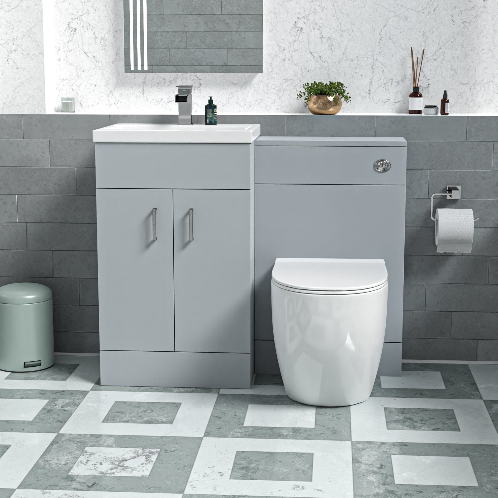 Nanuya 1000mm Freestanding Matte Grey Basin Vanity & Back To Wall Toilet