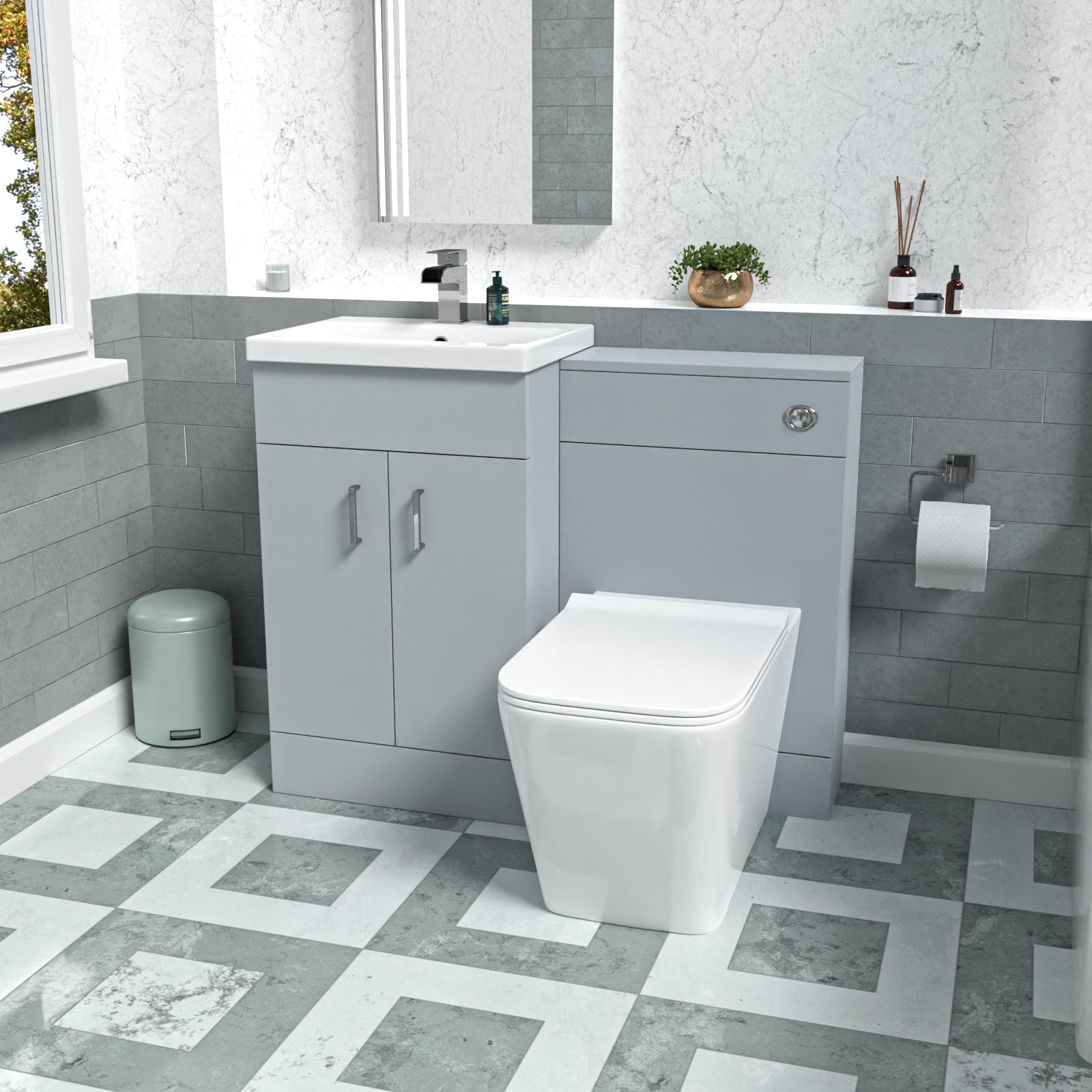 Nanuya Matte Grey 1000mm Freestanding Vanity WC Unit & Rimless BTW Toilet Flat Pack