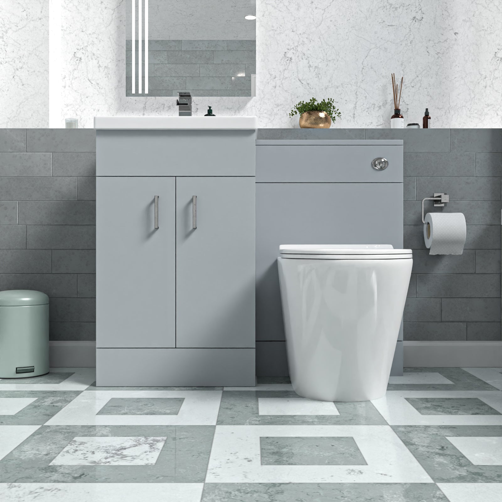 Nanuya Matte Grey 1000mm Vanity Basin WC Vanity Unit & BTW Toilet Flat Pack