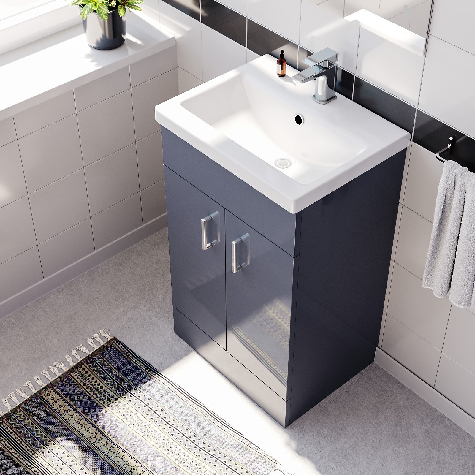 Nanuya Steel Grey 500mm Floor Standing Vanity Unit & White Basin Flat Pack