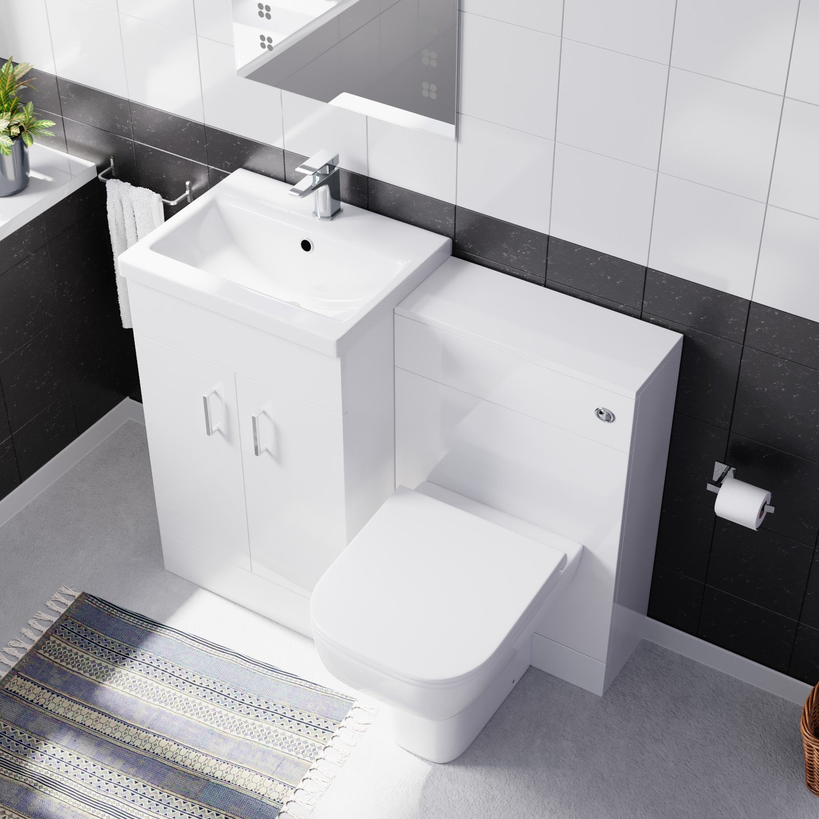 Nanuya 1000mm White Freestanding Vanity Unit with Basin & Back To Wall Toilet