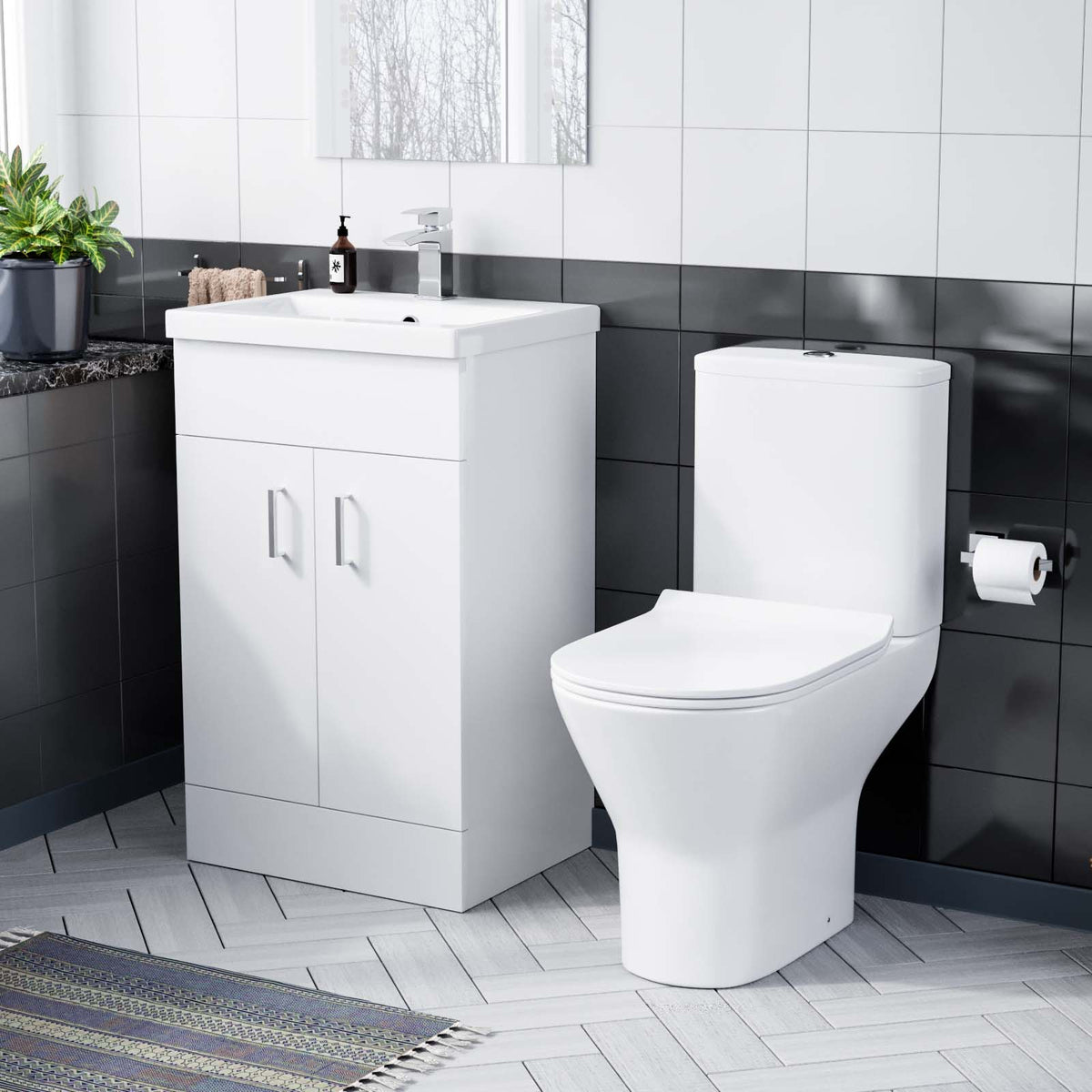 Nanuya 500mm White Basin Vanity & Rimless Close Coupled Toilet Flat Pack