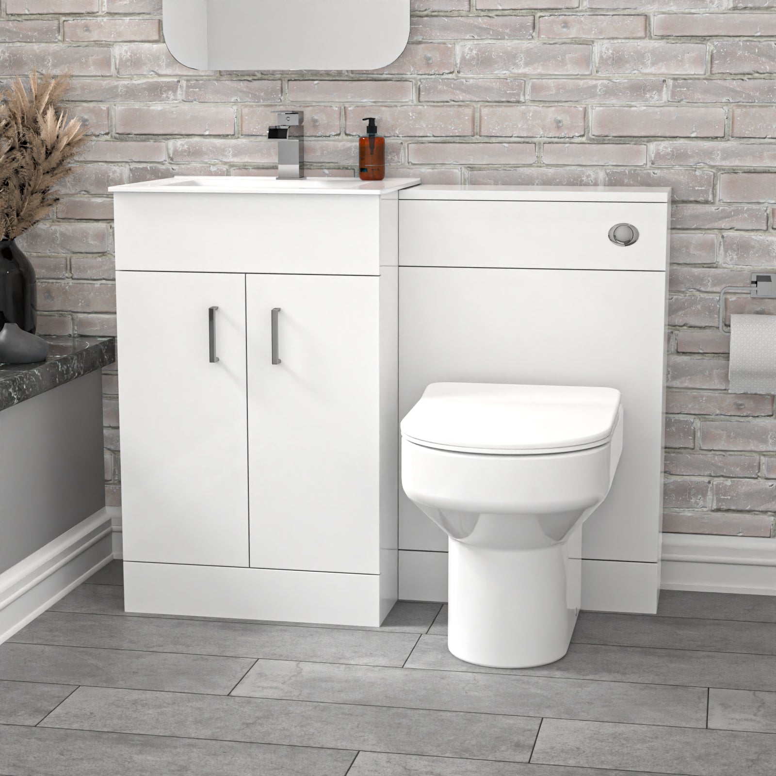 Nanuya 1000mm White Vanity Slim Basin Cabinet, WC Unit Back To Wall Toilet
