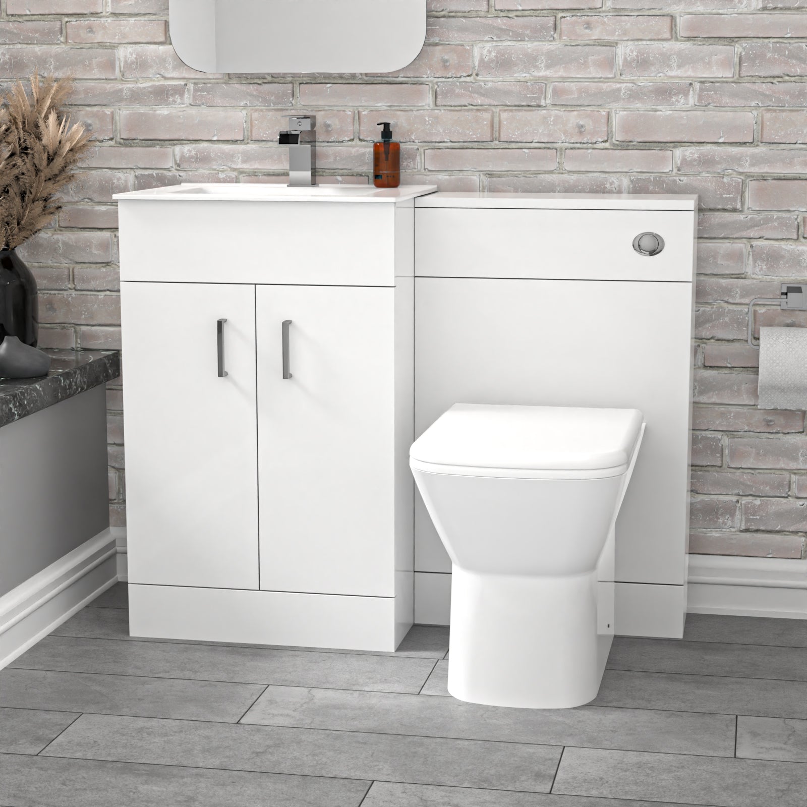 Nanuya 1000mm White Vanity Slim Basin Cabinet, WC Unit & Rimless BTW Toilet