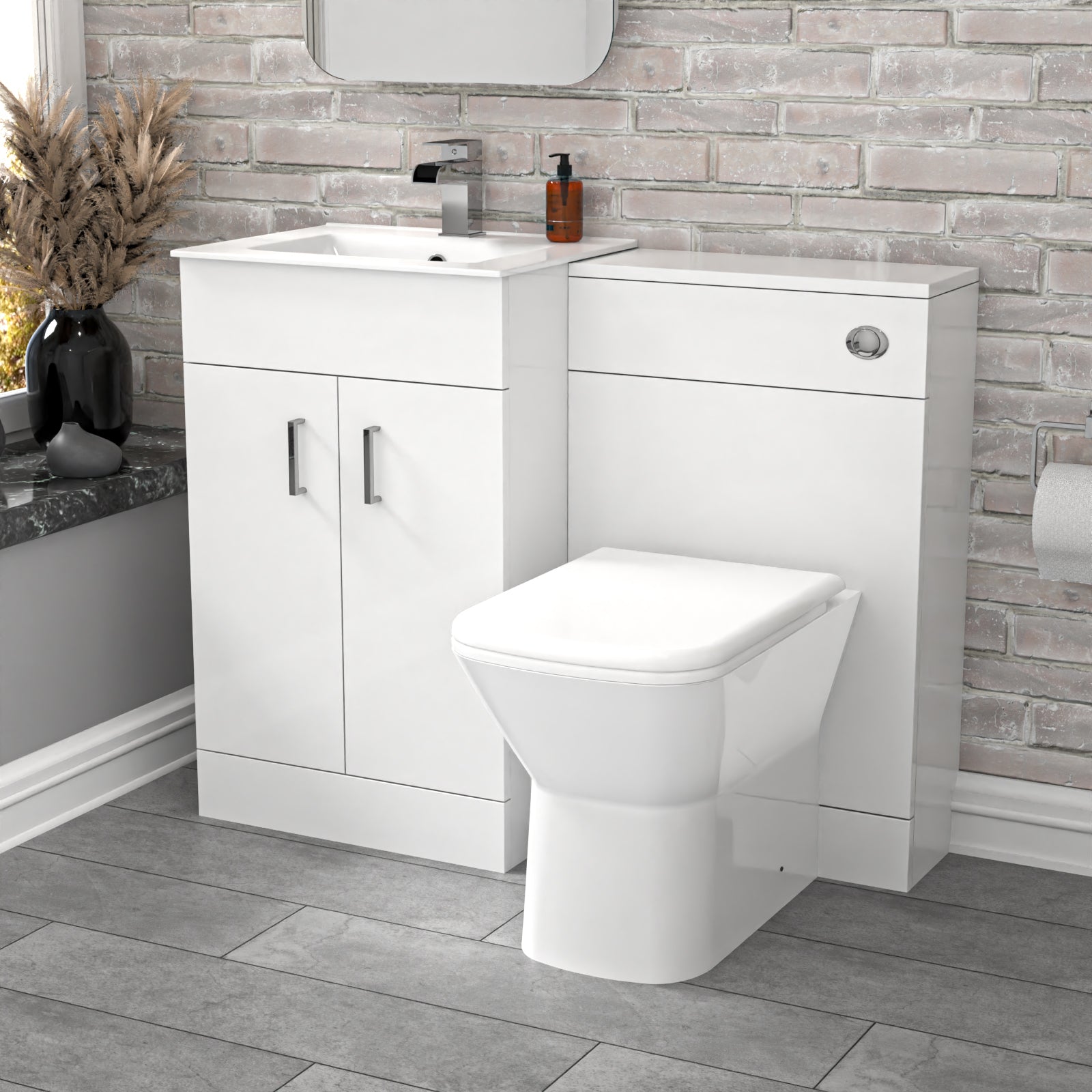 Nanuya 1000mm White Vanity Slim Basin Cabinet, WC Unit & Rimless BTW Toilet