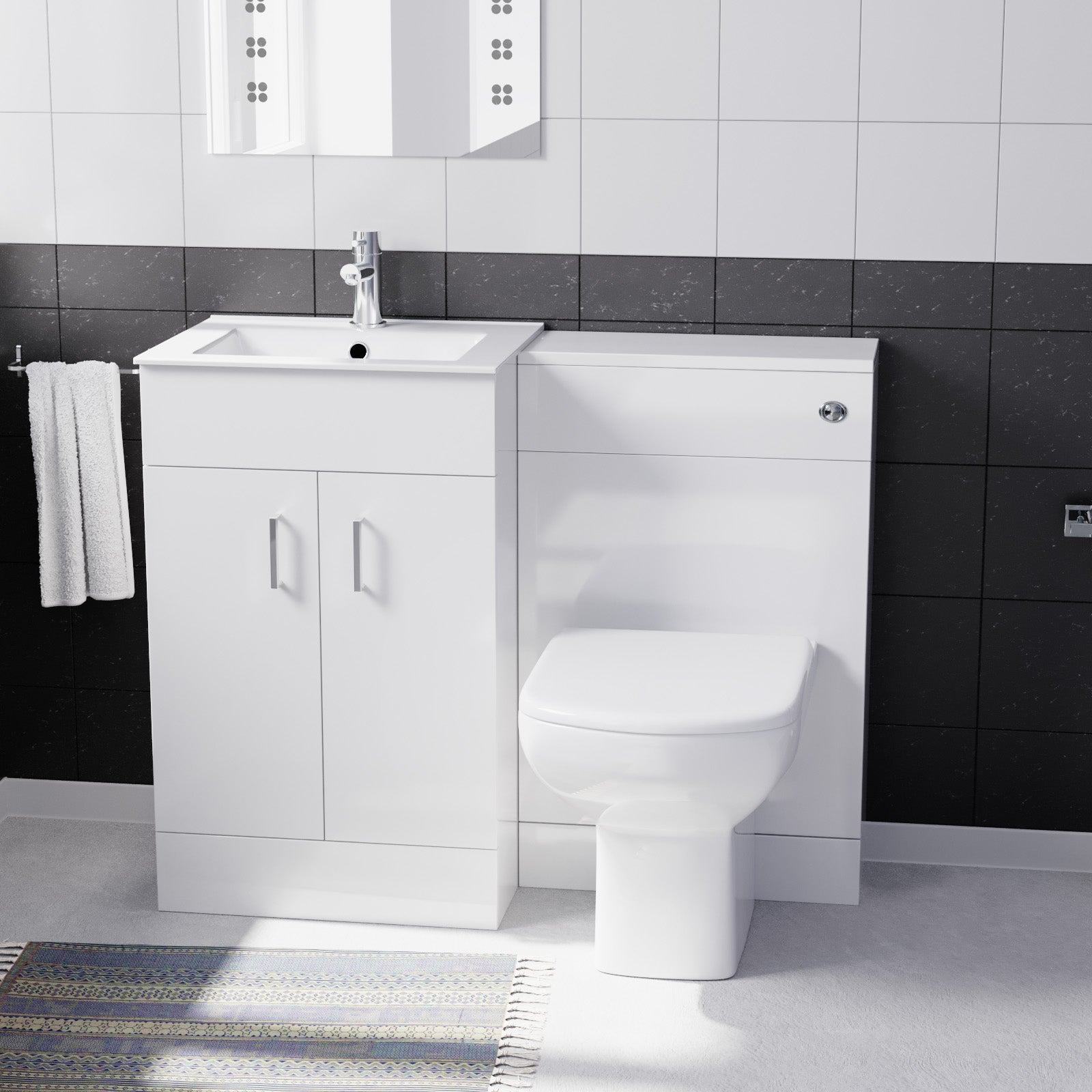 Nanuya White 1000mm Slim Basin Vanity, WC Unit & Rimless BTW Toilet