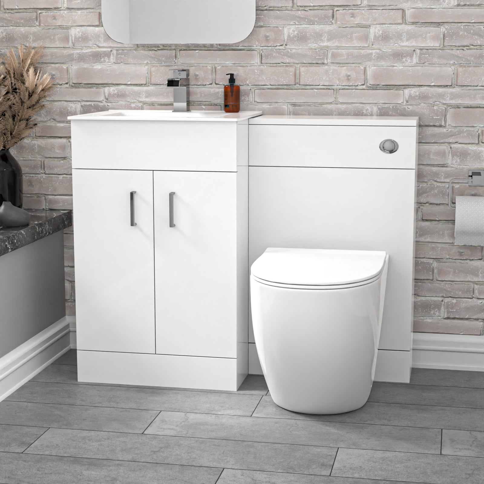 Nanuya 1000mm Freestanding White Slim Basin Vanity & Back To Wall Toilet