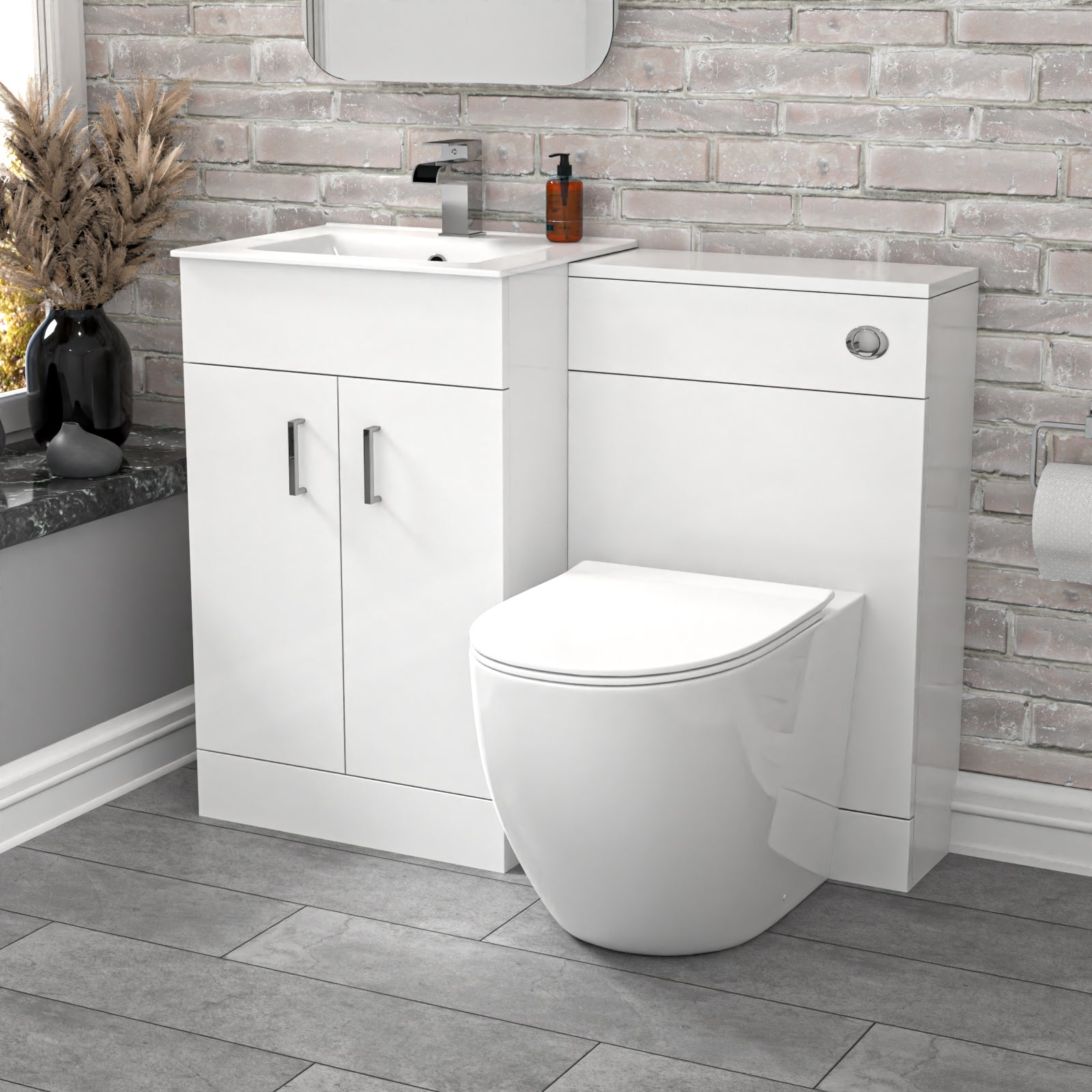Nanuya 1000mm Freestanding White Slim Basin Vanity & Back To Wall Toilet