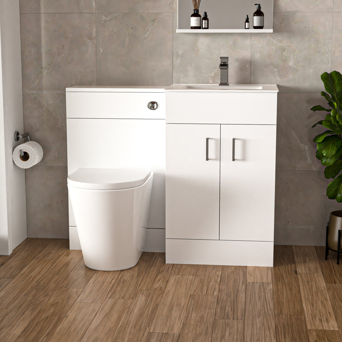 Nanuya 500mm Freestanding Slim Basin Vanity & Back To Wall Toilet - White
