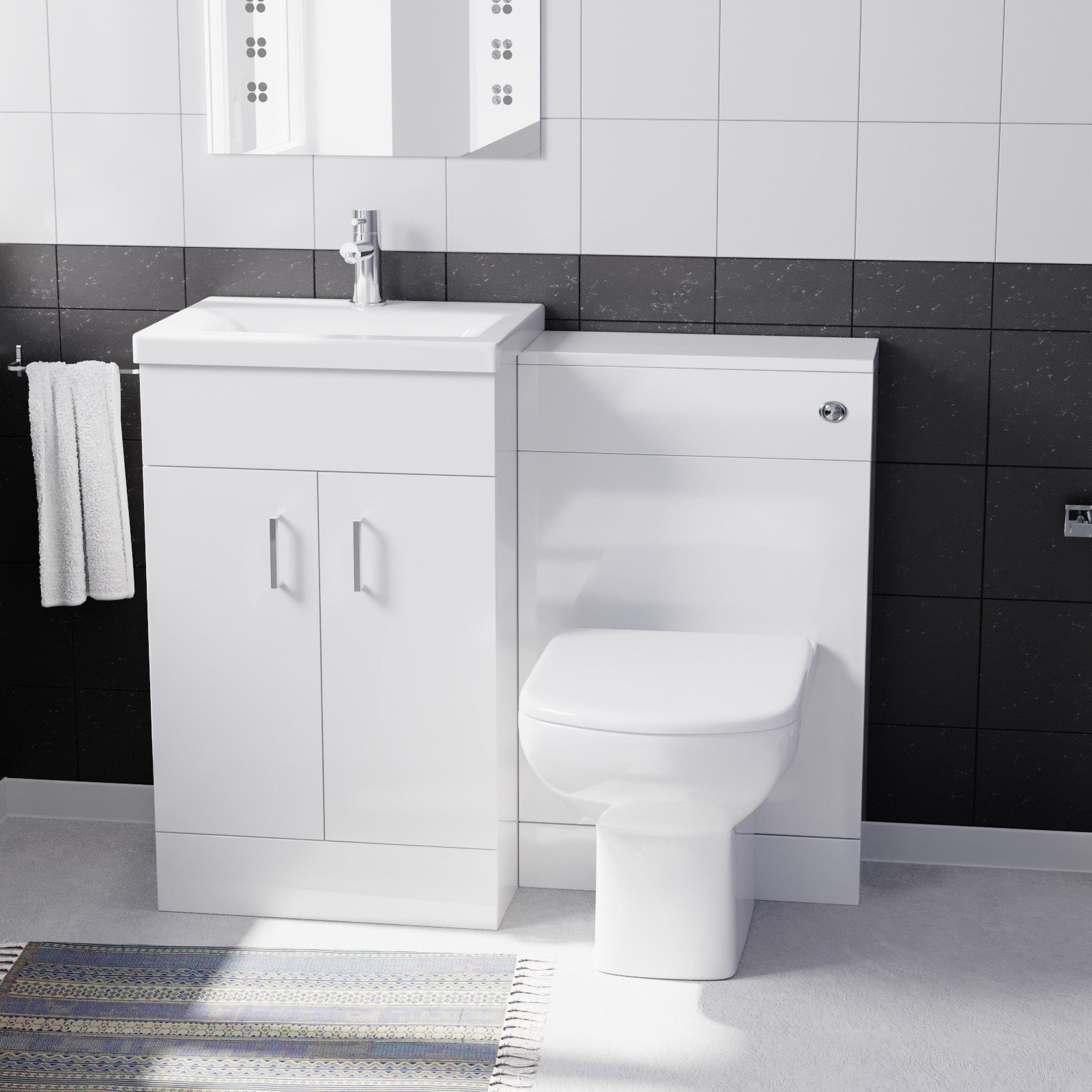 Nanuya White 1000mm Freestanding Vanity, WC Unit & Rimless BTW Toilet