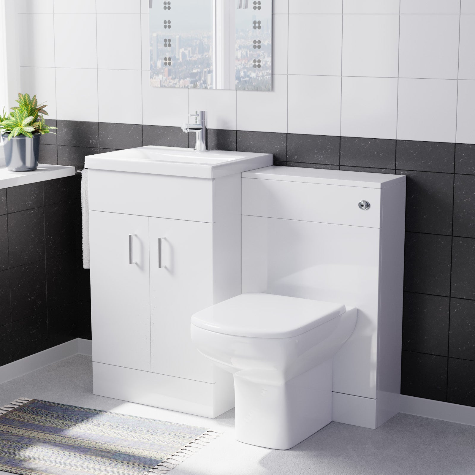 Nanuya White 1000mm Freestanding Vanity, WC Unit & Rimless BTW Toilet