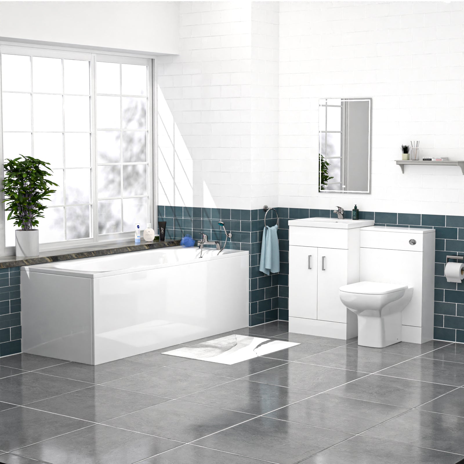 Nanuya White 1000mm Freestanding Vanity, WC Unit, Rimless BTW Toilet & Bath