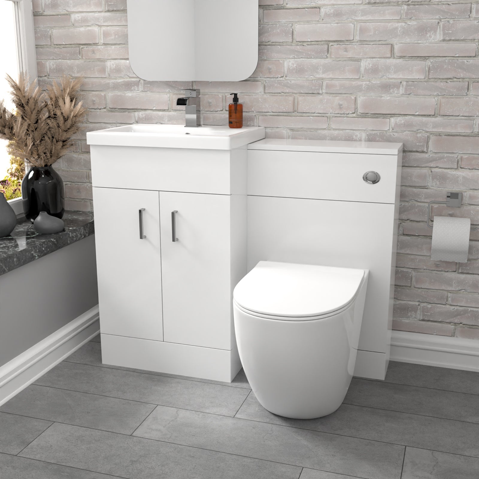 Nanuya 1000mm Freestanding White Basin Vanity & Back To Wall Toilet