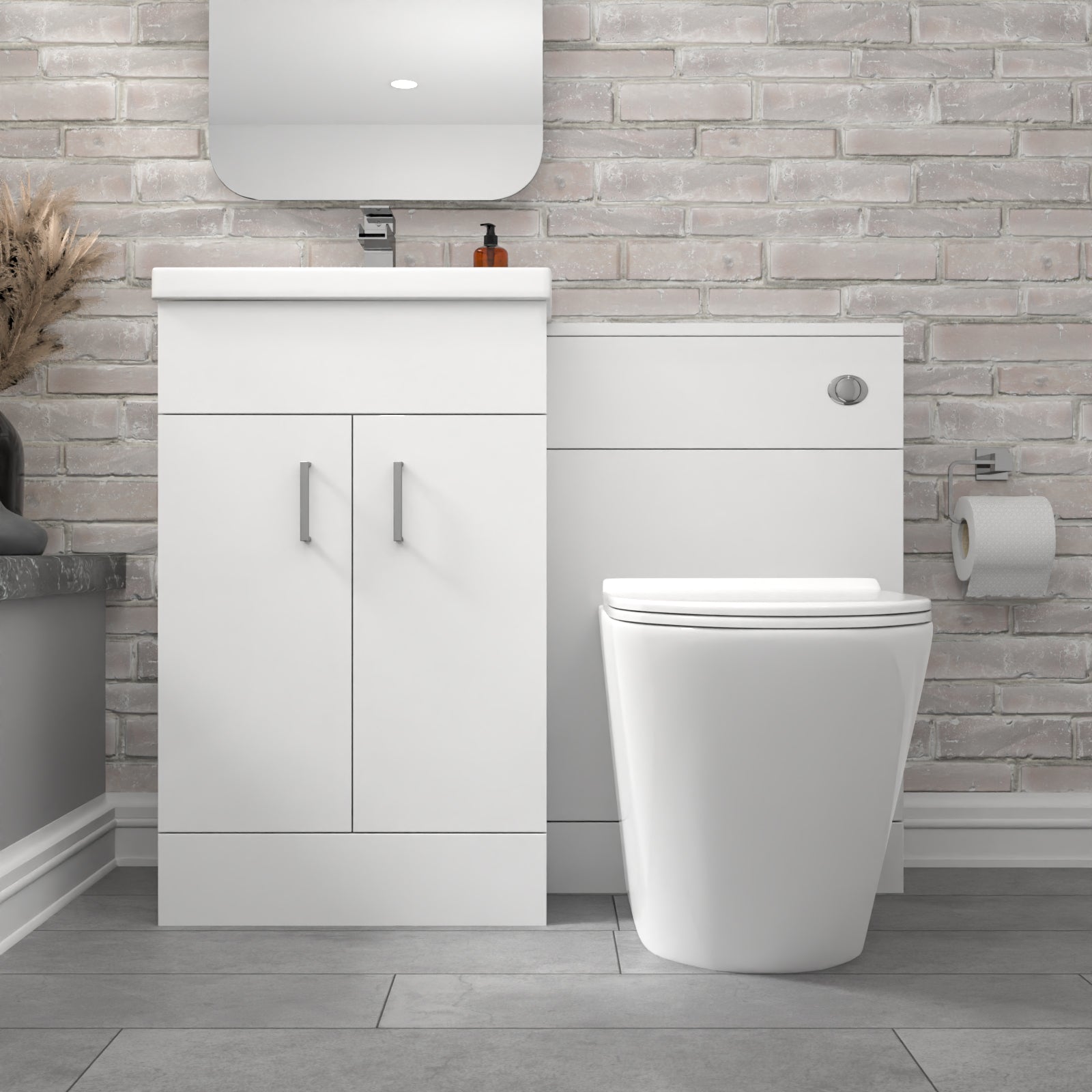 Nanuya Gloss White Vanity Basin Cabinet, WC Unit & Rimless Toilet