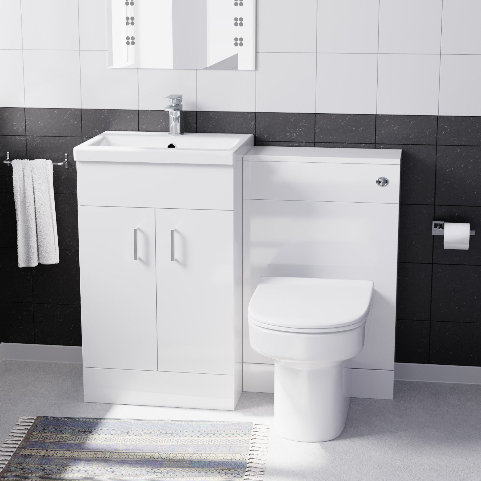 Nanuya 500mm Vanity Basin Unit & WC Unit & Chem Back to Wall White `