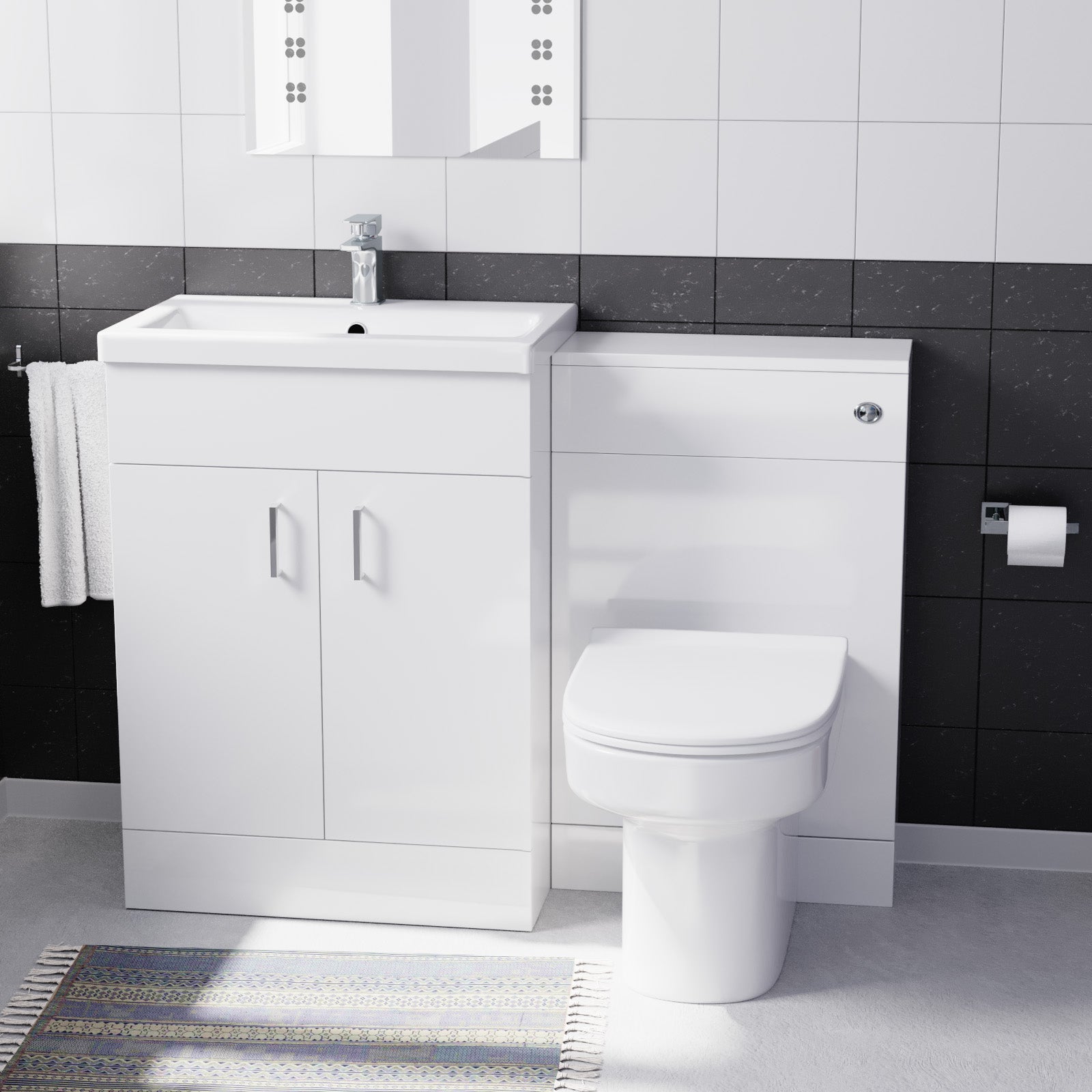 Nanuya 600 mm Basin Vanity Cabinet & Back To Wall WC Toilet Suite White