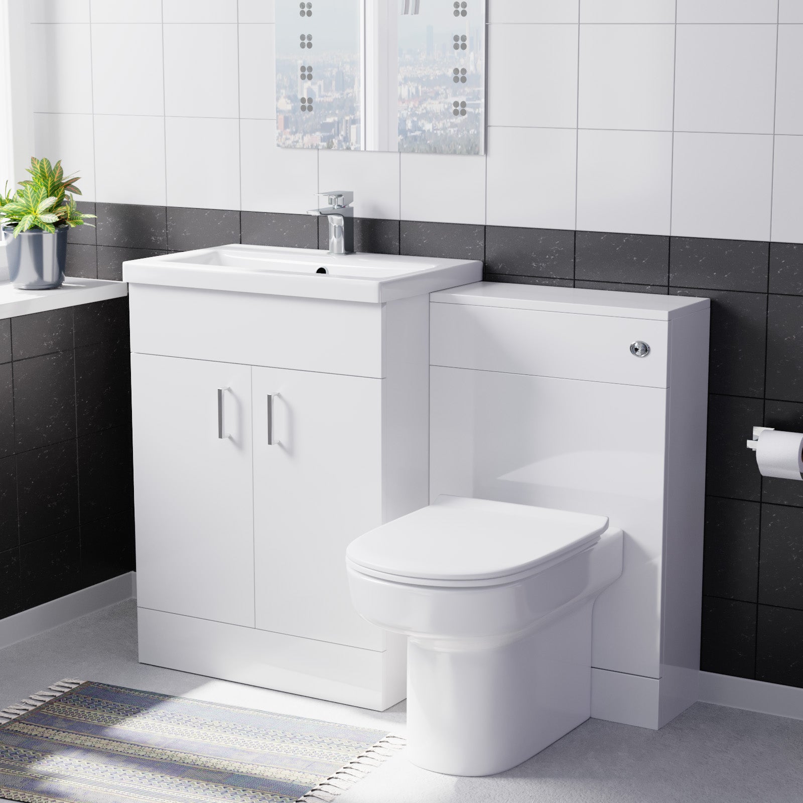Nanuya 600 mm Basin Vanity Cabinet & Back To Wall WC Toilet Suite White